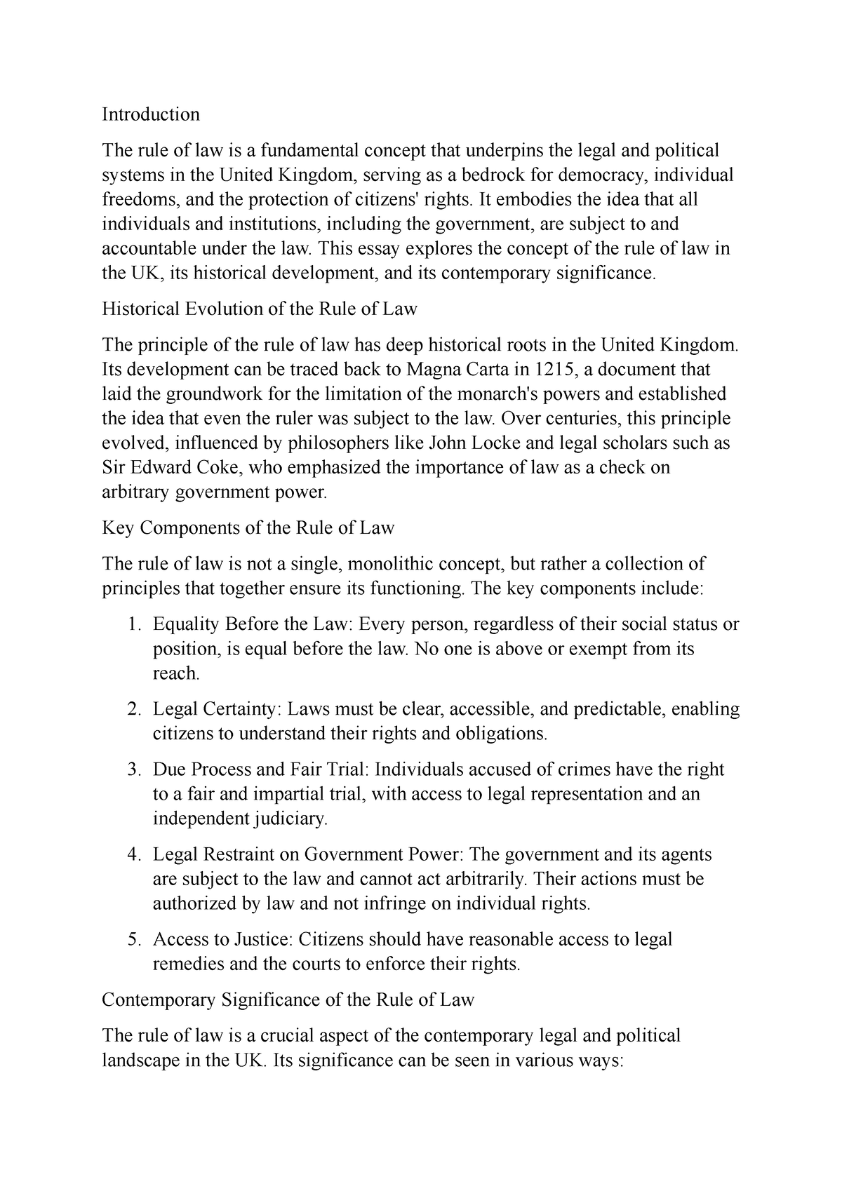 Rol essay - Introduction The rule of law is a fundamental concept that ...