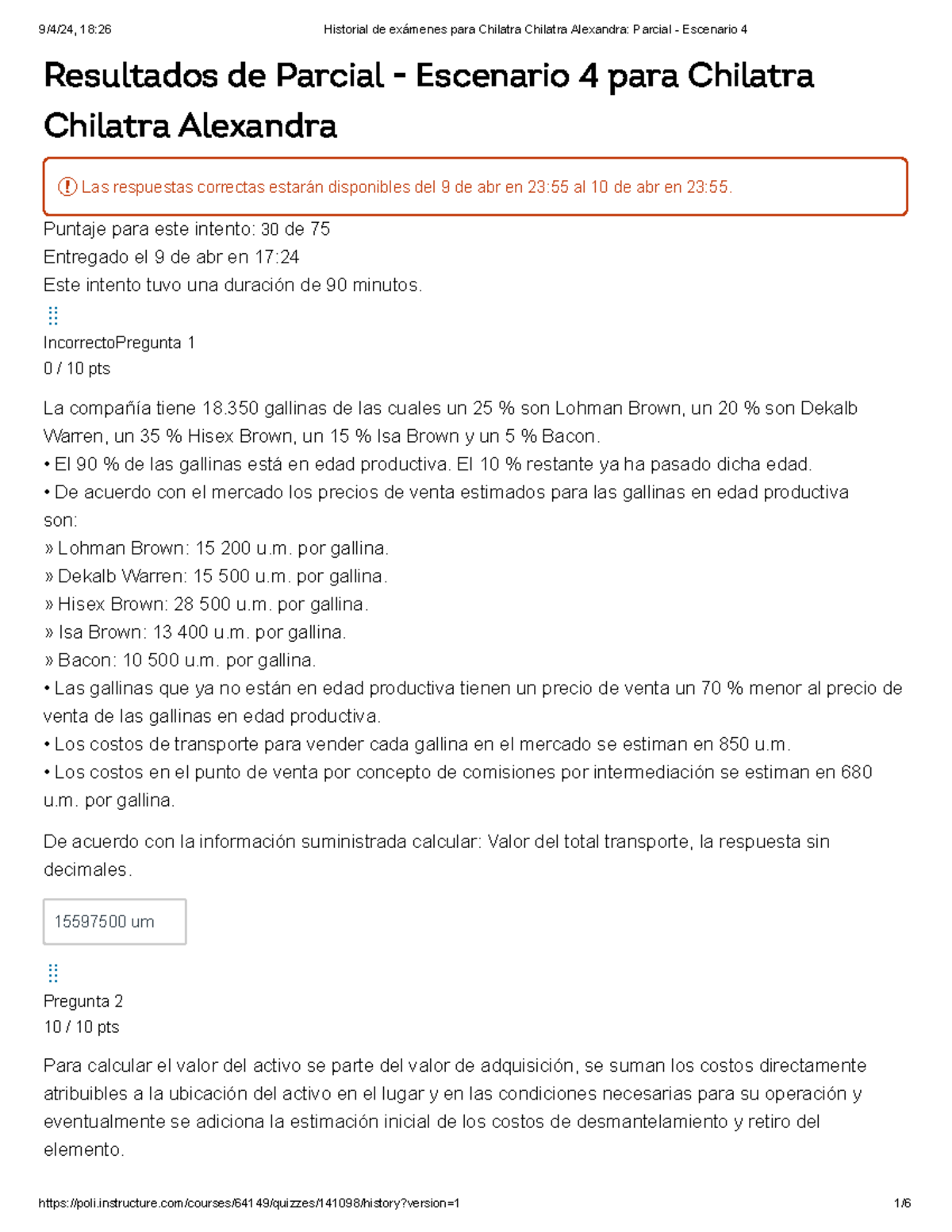 Parcial - Escenario 4 - Puntaje Para Este Intento: 30 De 75 Entregado ...