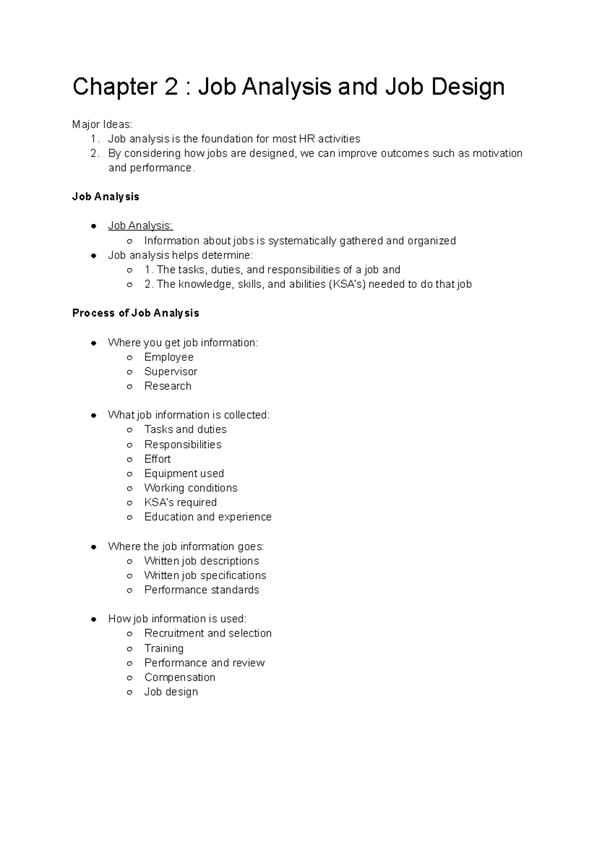 HRMG Chapter 2 - Chapter 2 : Job Analysis And Job Design Major Ideas: 1 ...