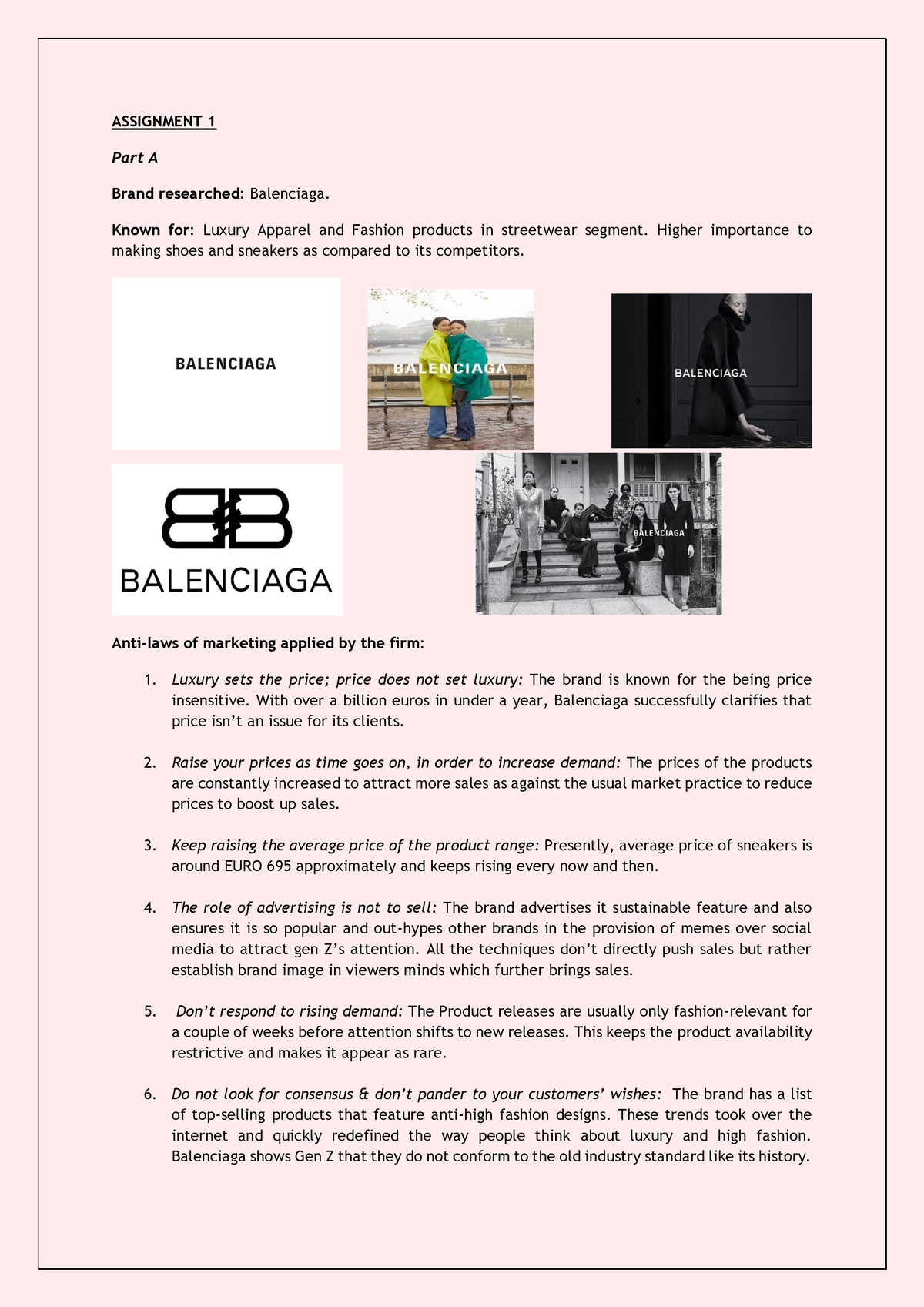 Assignment 1 - ASSIGNMENT 1 Part A Brand Balenciaga. Known for: Luxury Apparel Studocu