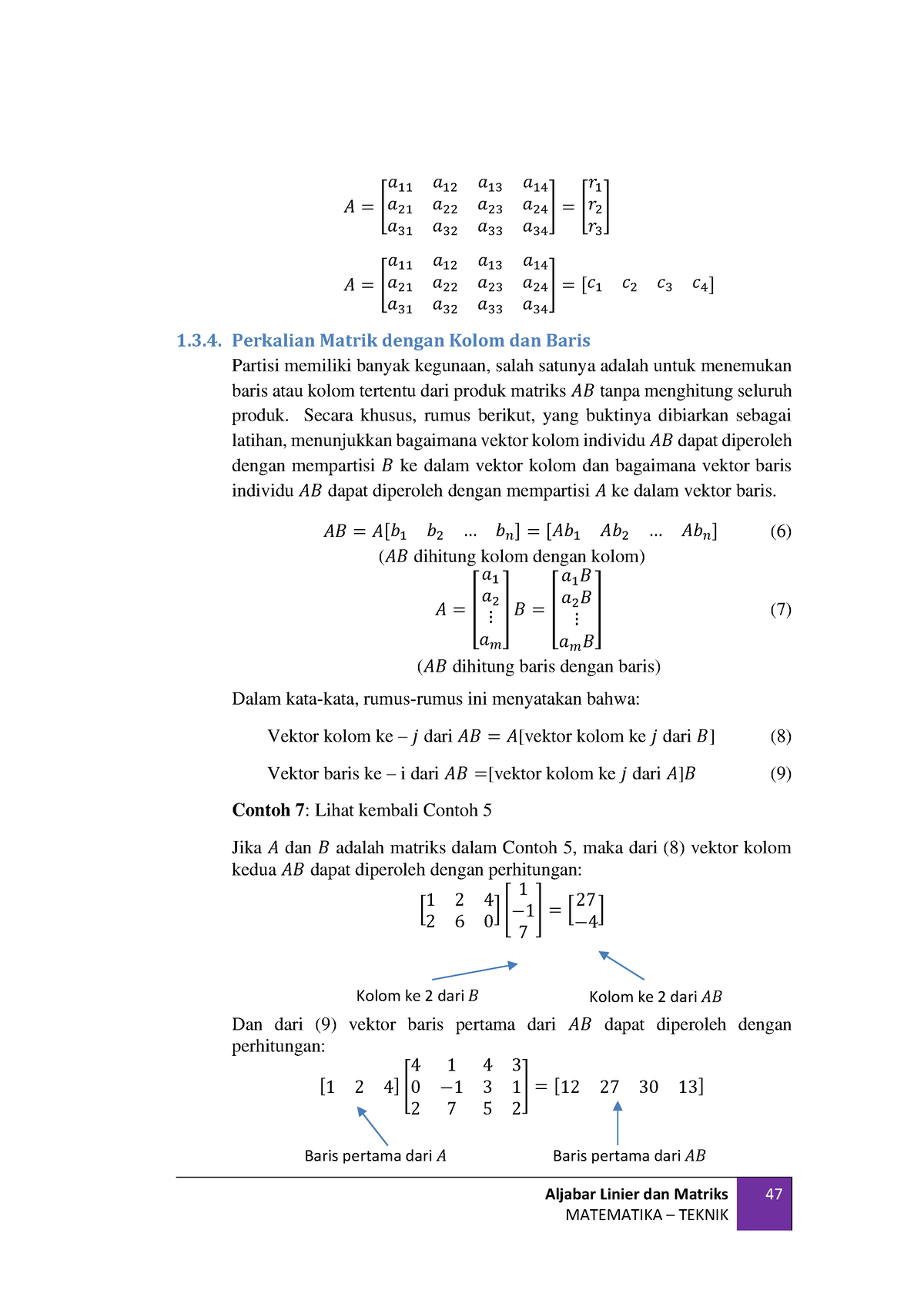 Aljabar Linier Dan Matrik Joko Soebagyo Et Aljabar Linier Dan Matriks Matematika Teknik 47 𝐴 