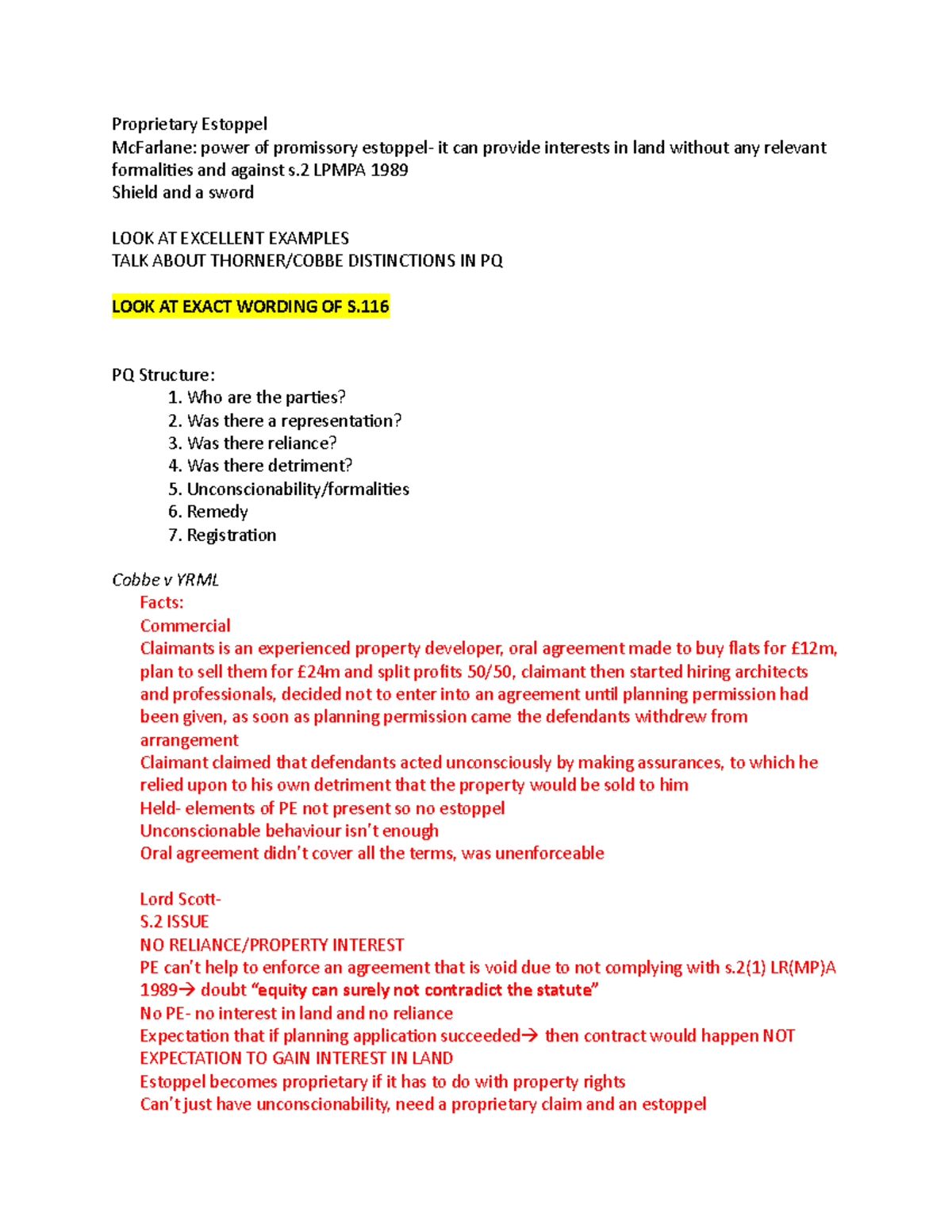 Proprietary Estoppel - Lecture notes All on topic combined ...