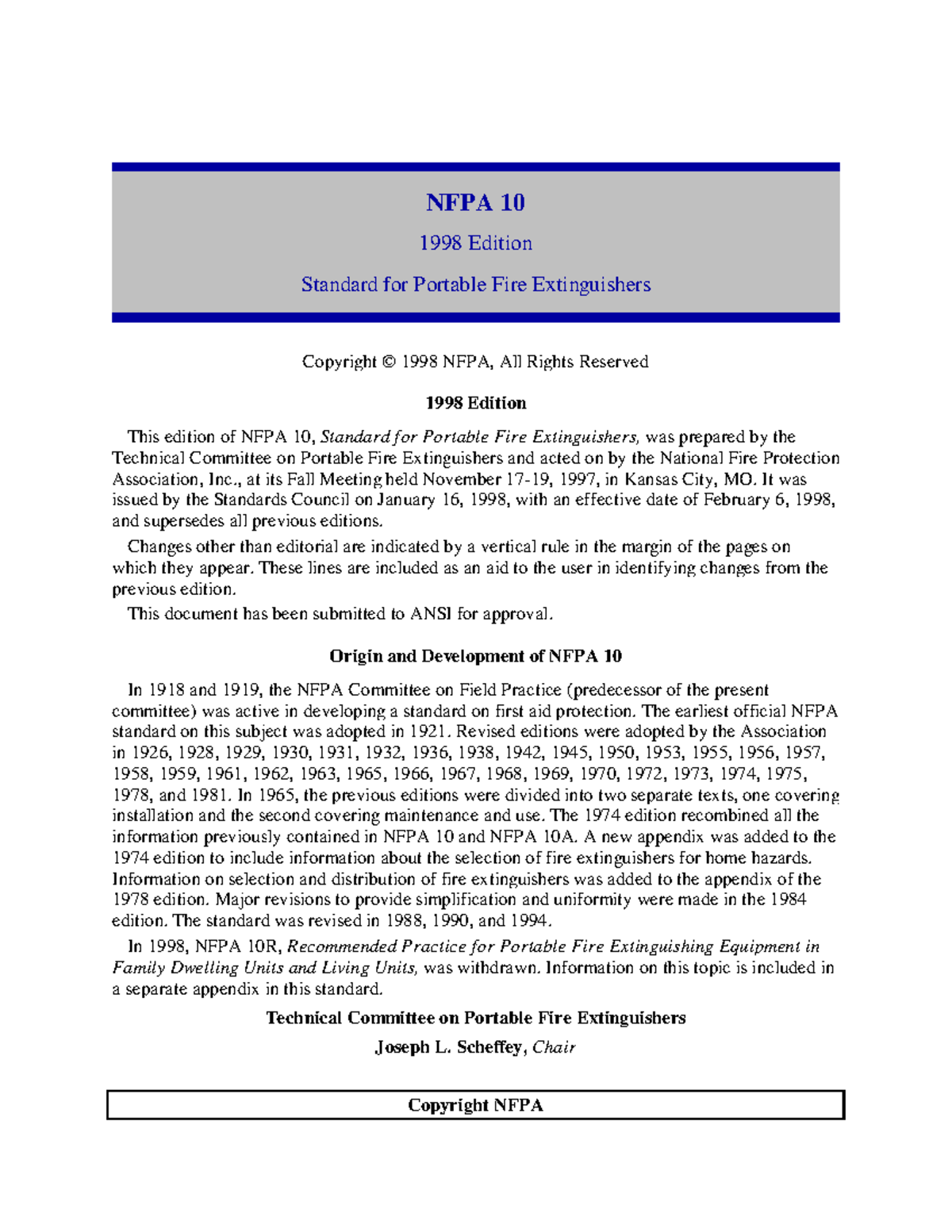 NFPA 10 - NFPA - NFPA 10 1998 Edition Standard for Portable Fire ...