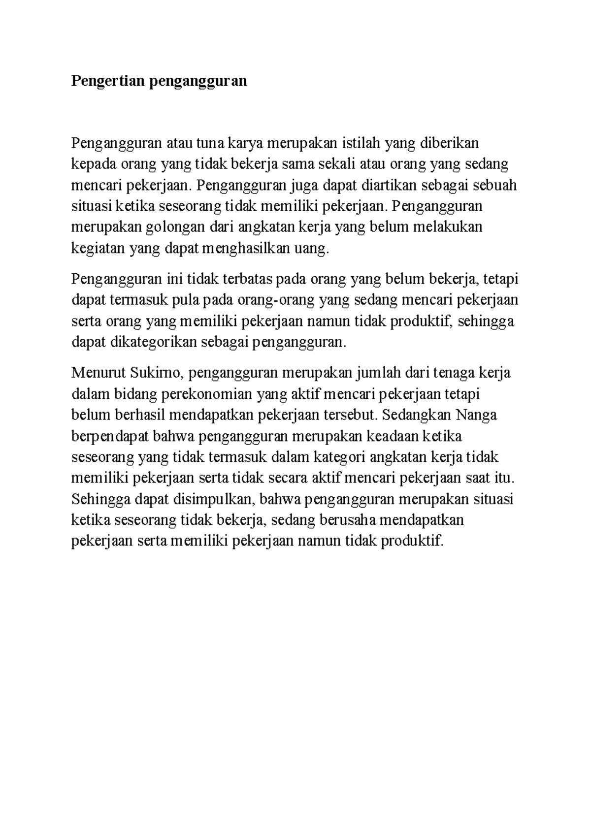 Pengangguran (kelompok 2) Pengertian pengangguran Pengangguran atau