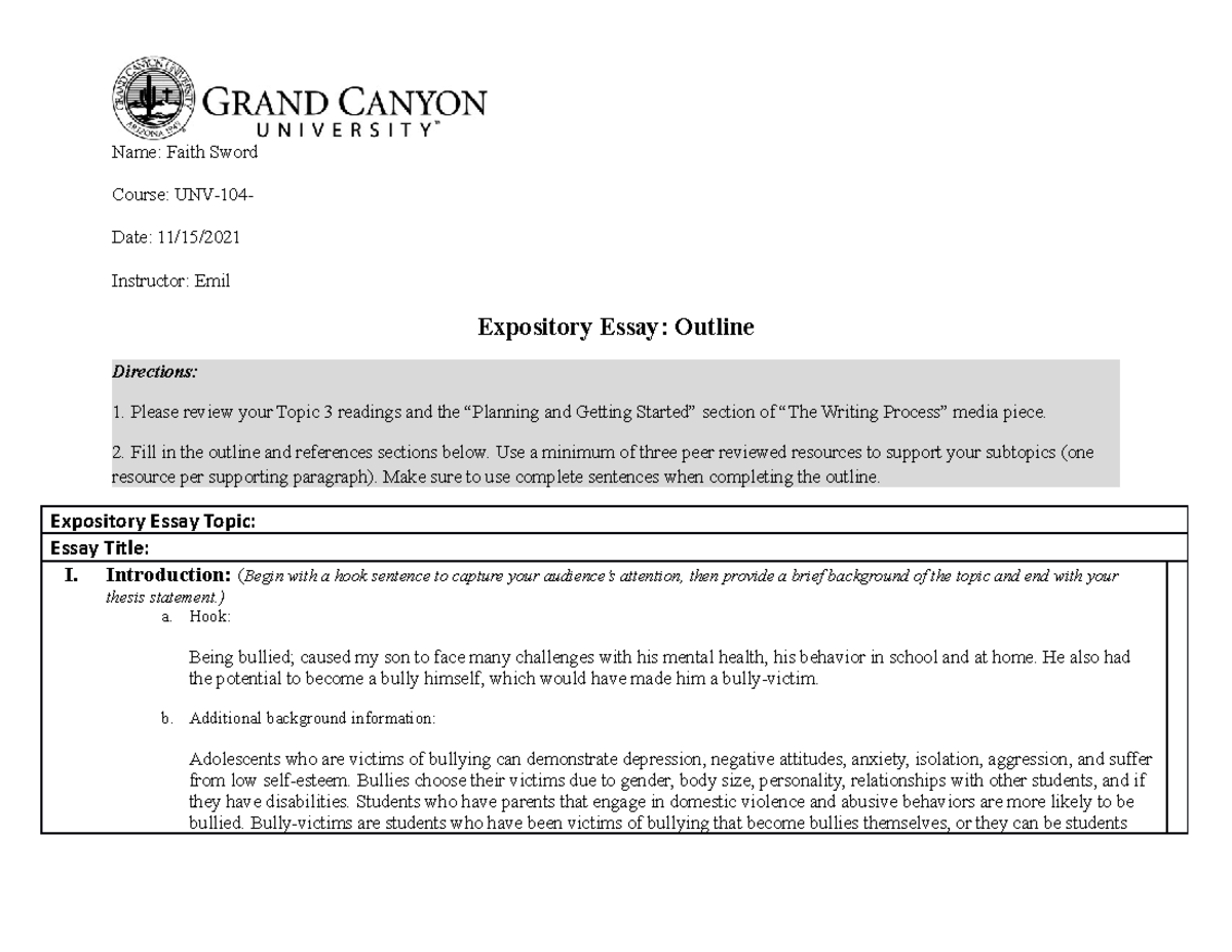 first draft expository essay gcu