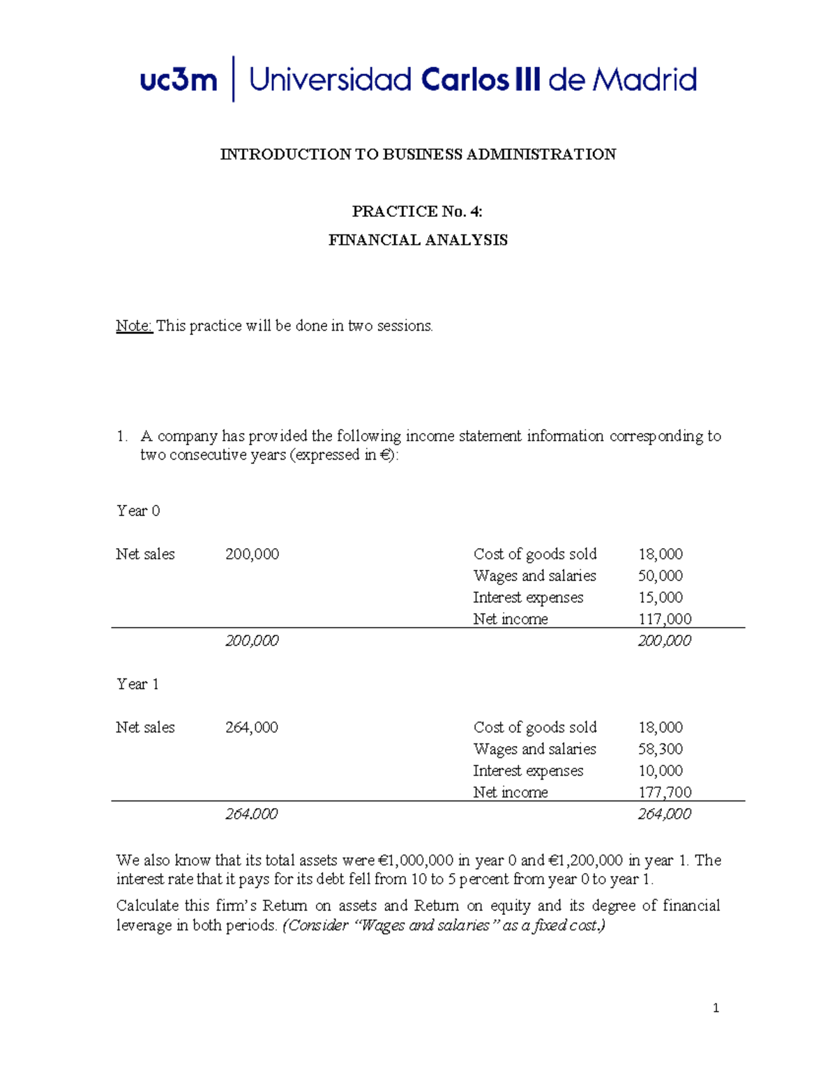 Practice 4 Financial analysis - INTRODUCTION TO BUSINESS ADMINISTRATION ...