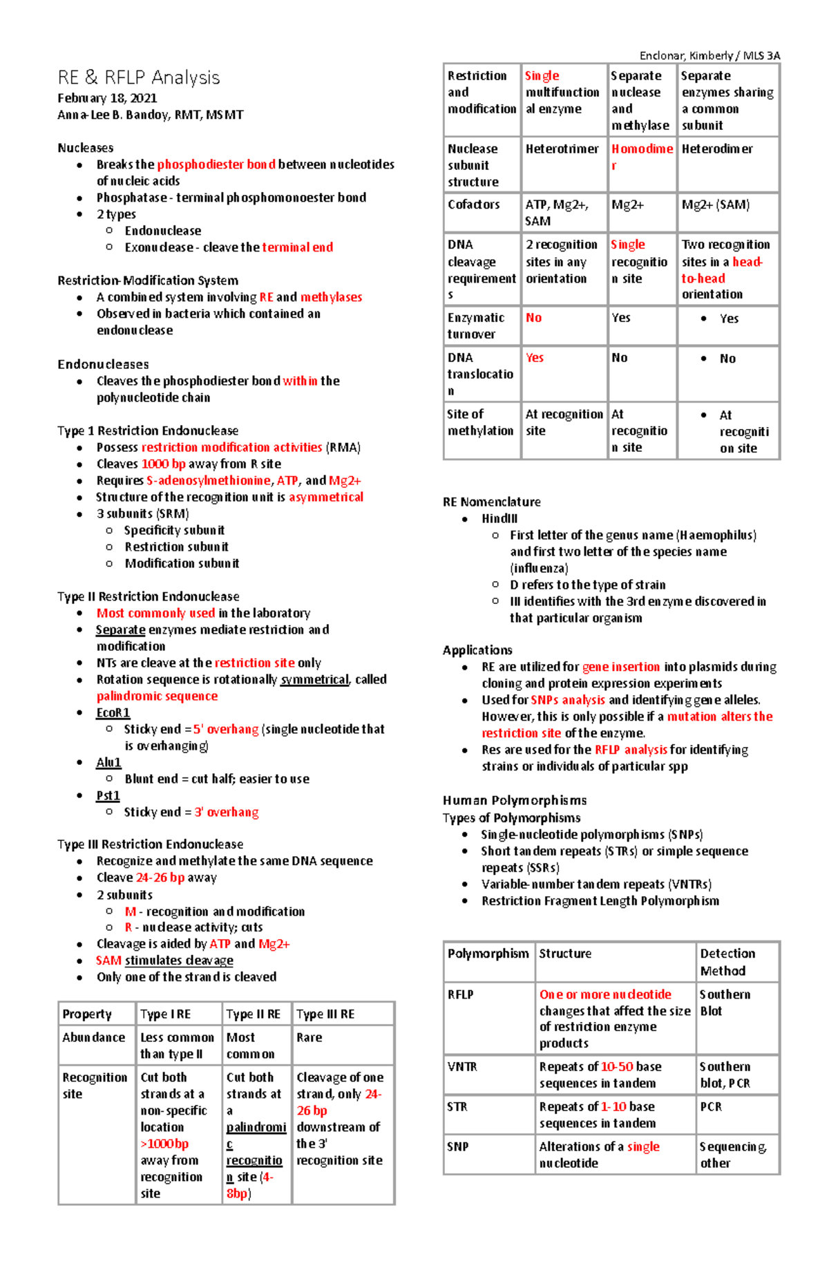 8 RE RFLP Analysis - Enjoy - Enclonar, Kimberly / MLS 3A RE & RFLP ...