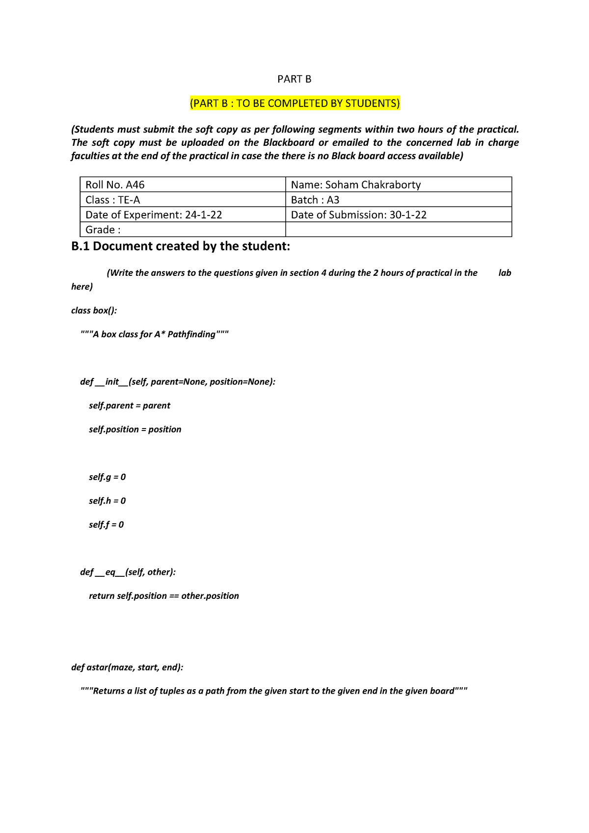 AI Exp-3 Manual - PART B (PART B : TO BE COMPLETED BY STUDENTS ...