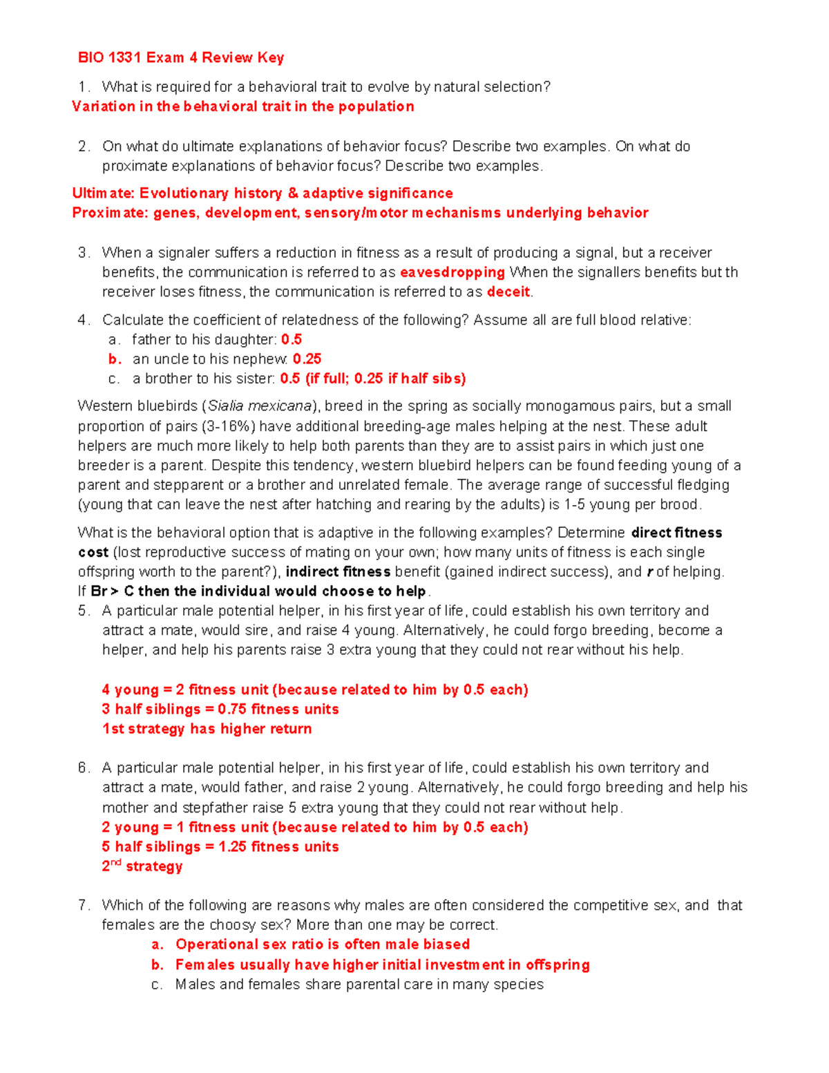 Exam 4 Review Problems - BIO 1331 Exam 4 Review Key What Is Required ...