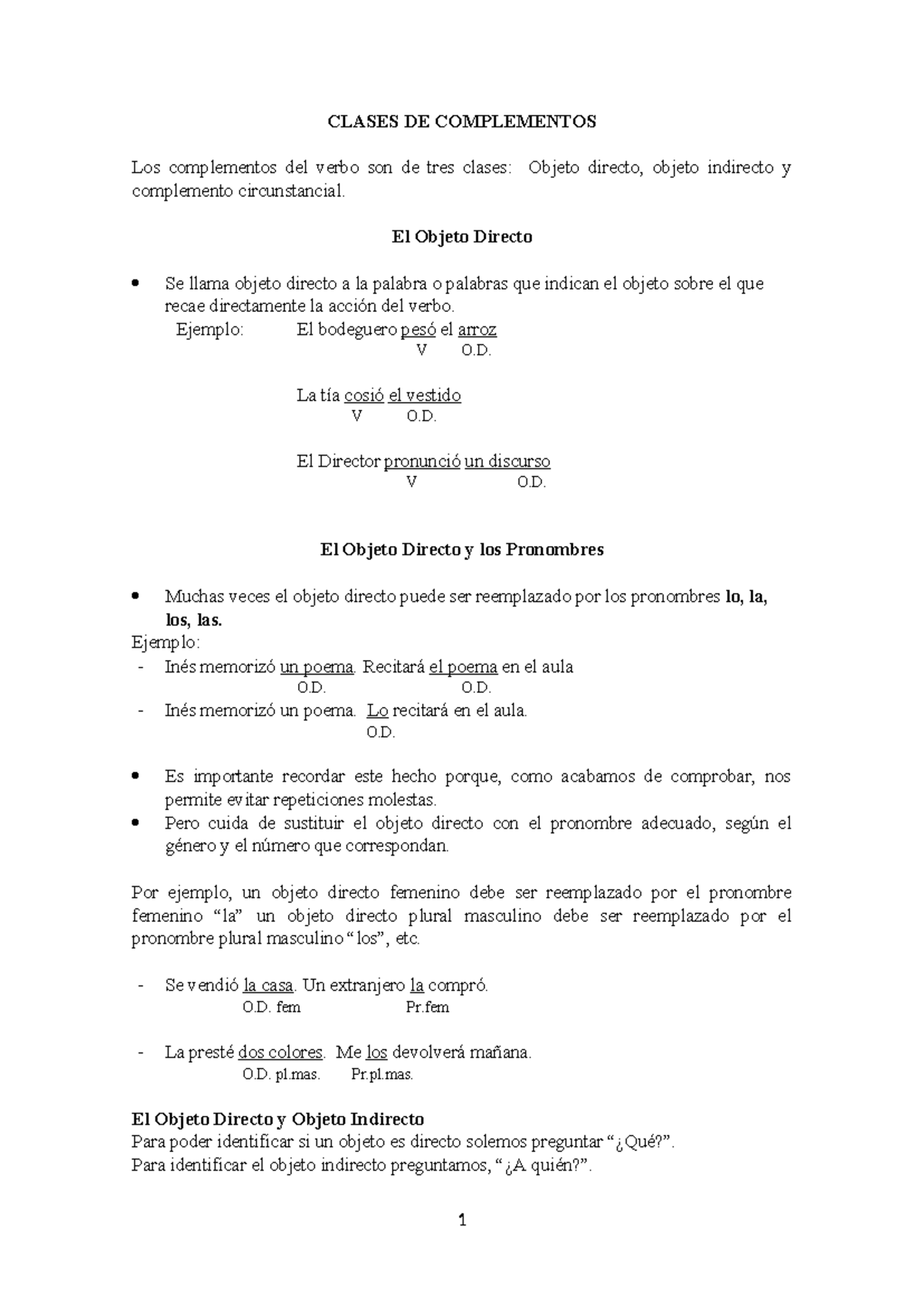 Semana 4 Objeto Directo-Indirecto - CLASES DE COMPLEMENTOS Los ...