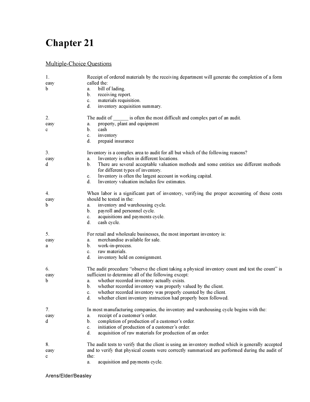 Auditing Concepts And Application Chapter 21 - Chapter 21 Multiple ...