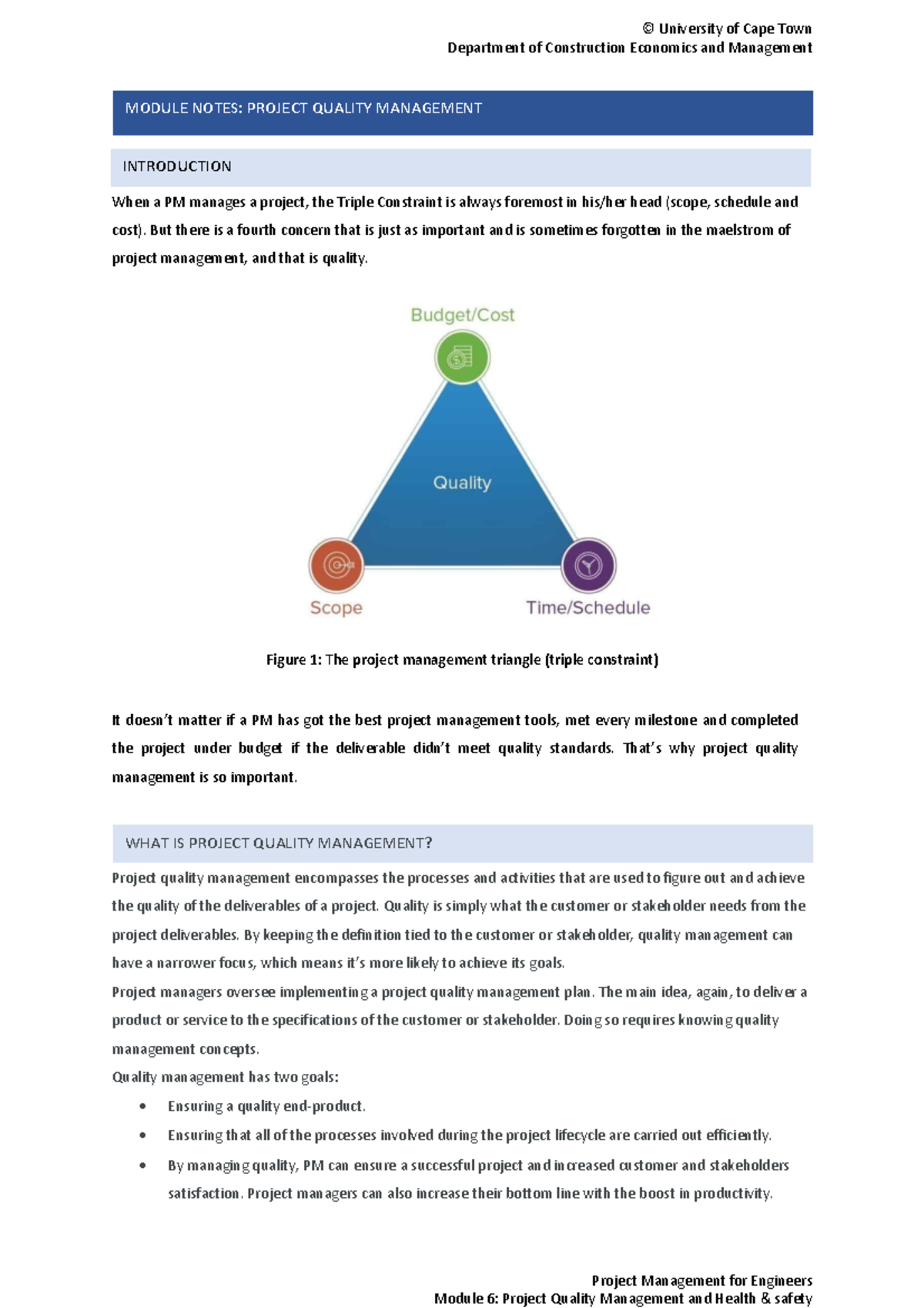 Module Notes - Project Quality Management part 1 - Department of ...
