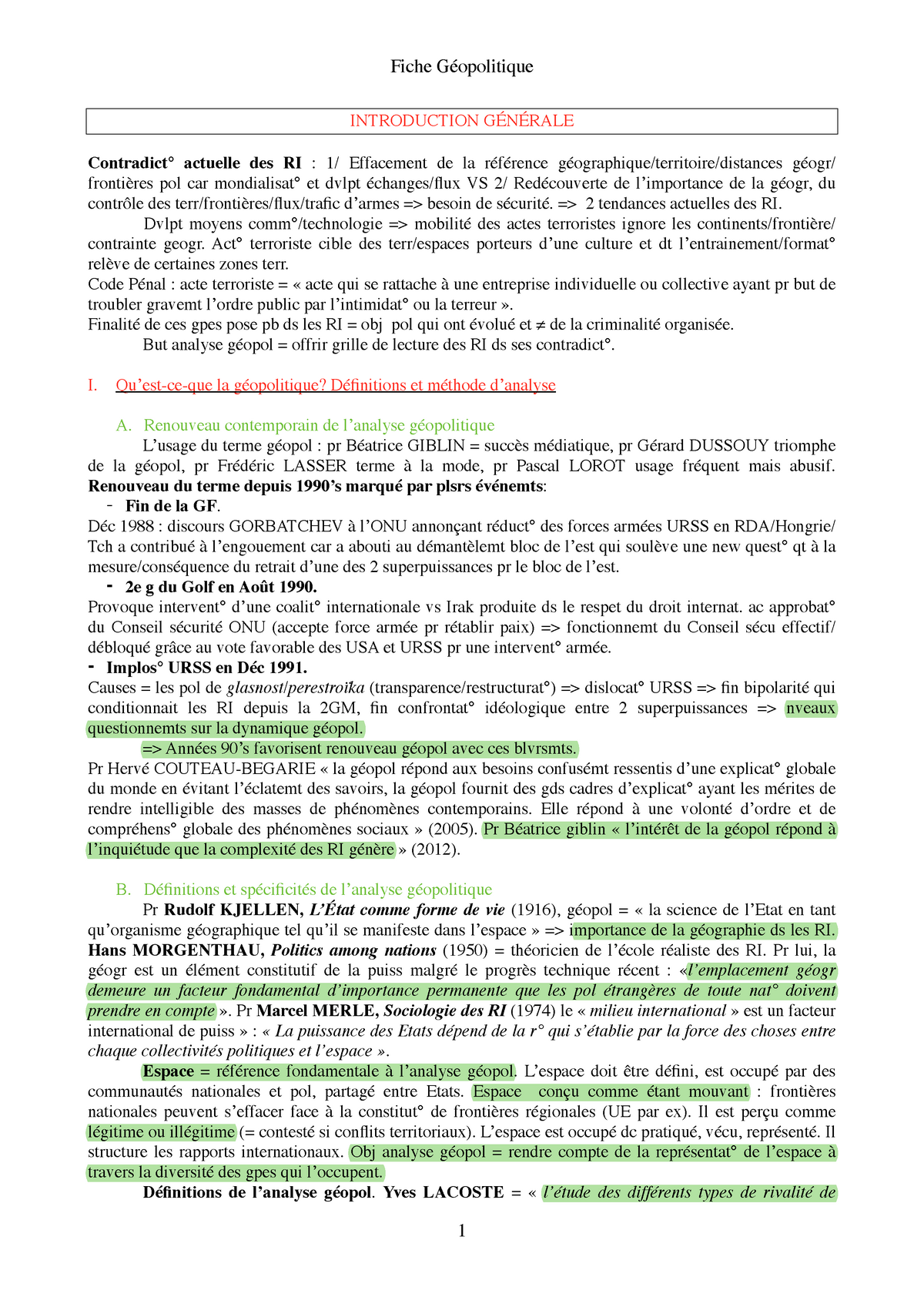 Fiches géopolitique Notes de cours 112  Fiche Géopolitique