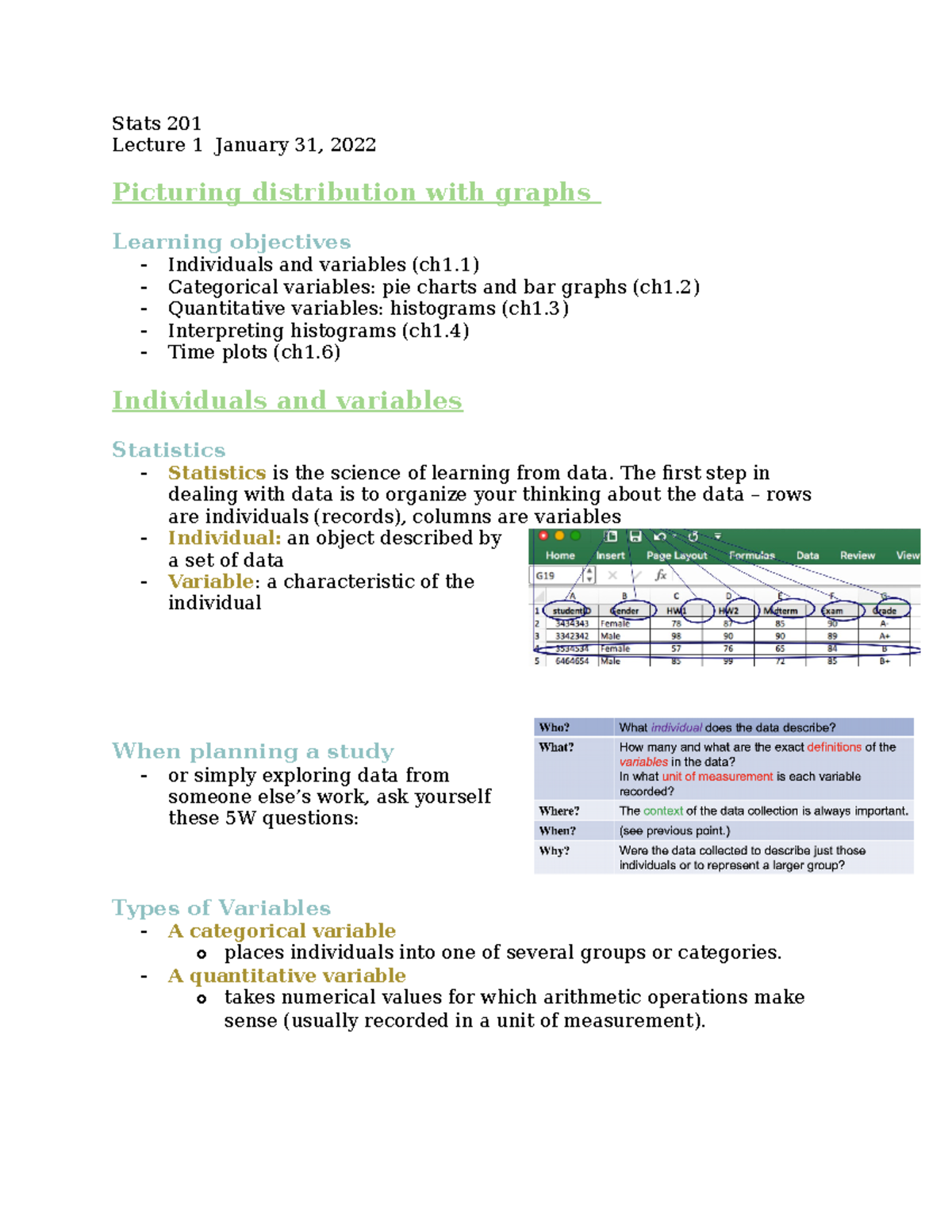 Stats 201 Lecture 1 - Detailed Notes With Examples And Diagrams That ...