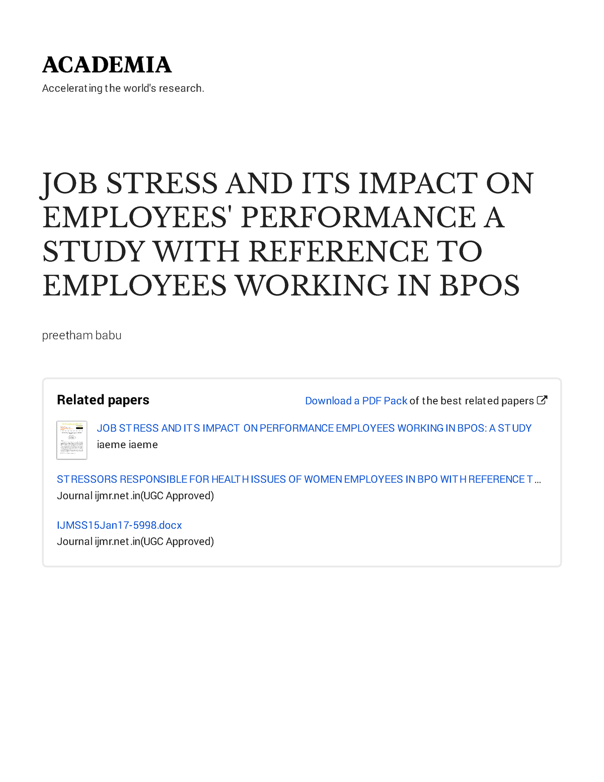 thesis about stress in it sector employees