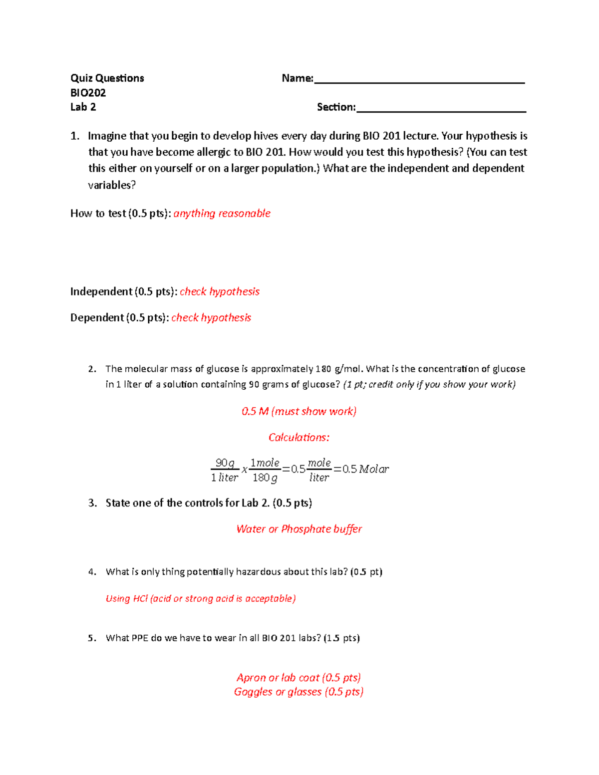 Lab 2a Quiz Answers - Quiz Questions BIO202 Lab 2 1. Imagine that you ...