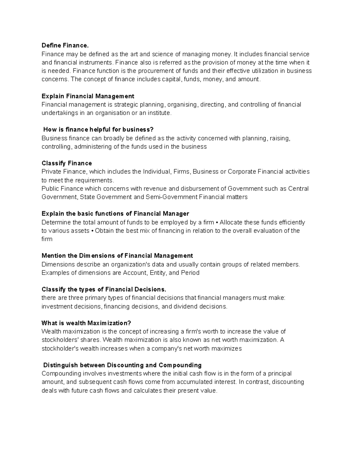 2mIA1 Good Define Finance. Finance may be defined as the art and