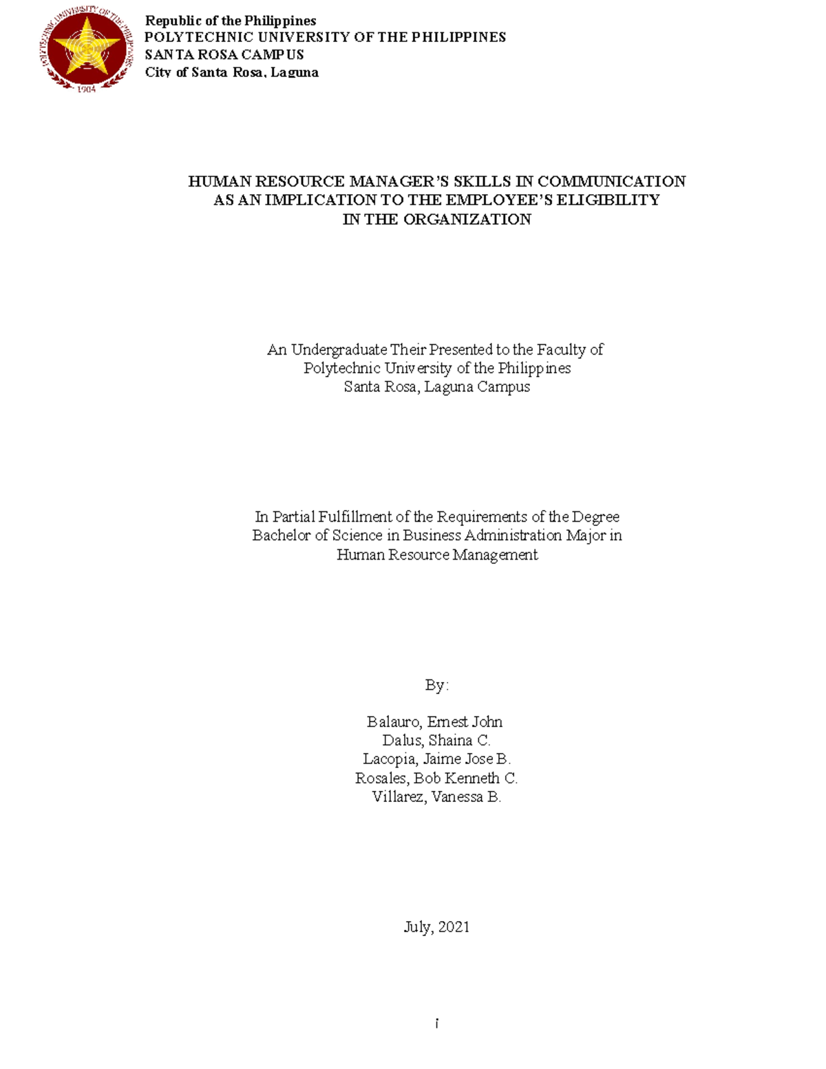 human resources bachelor thesis