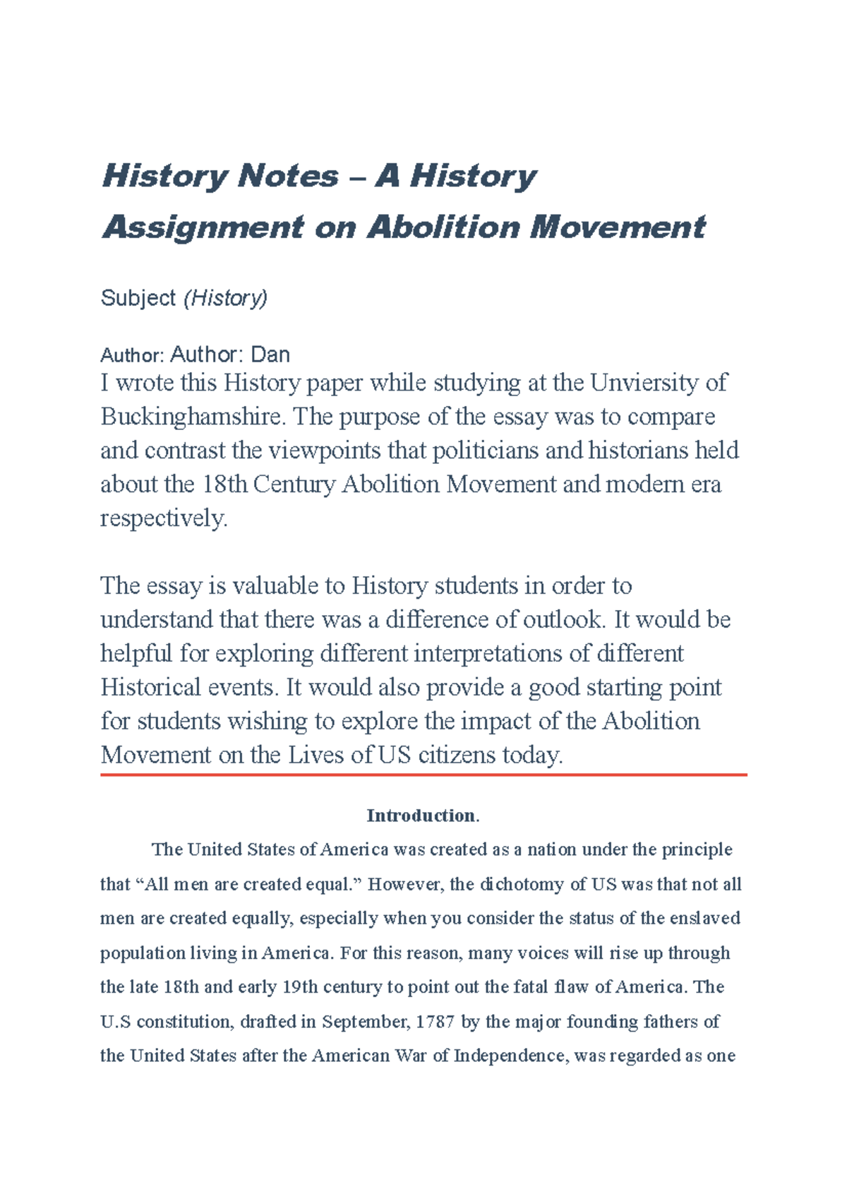 33us Abolition Movement History - History Notes – A History Assignment ...