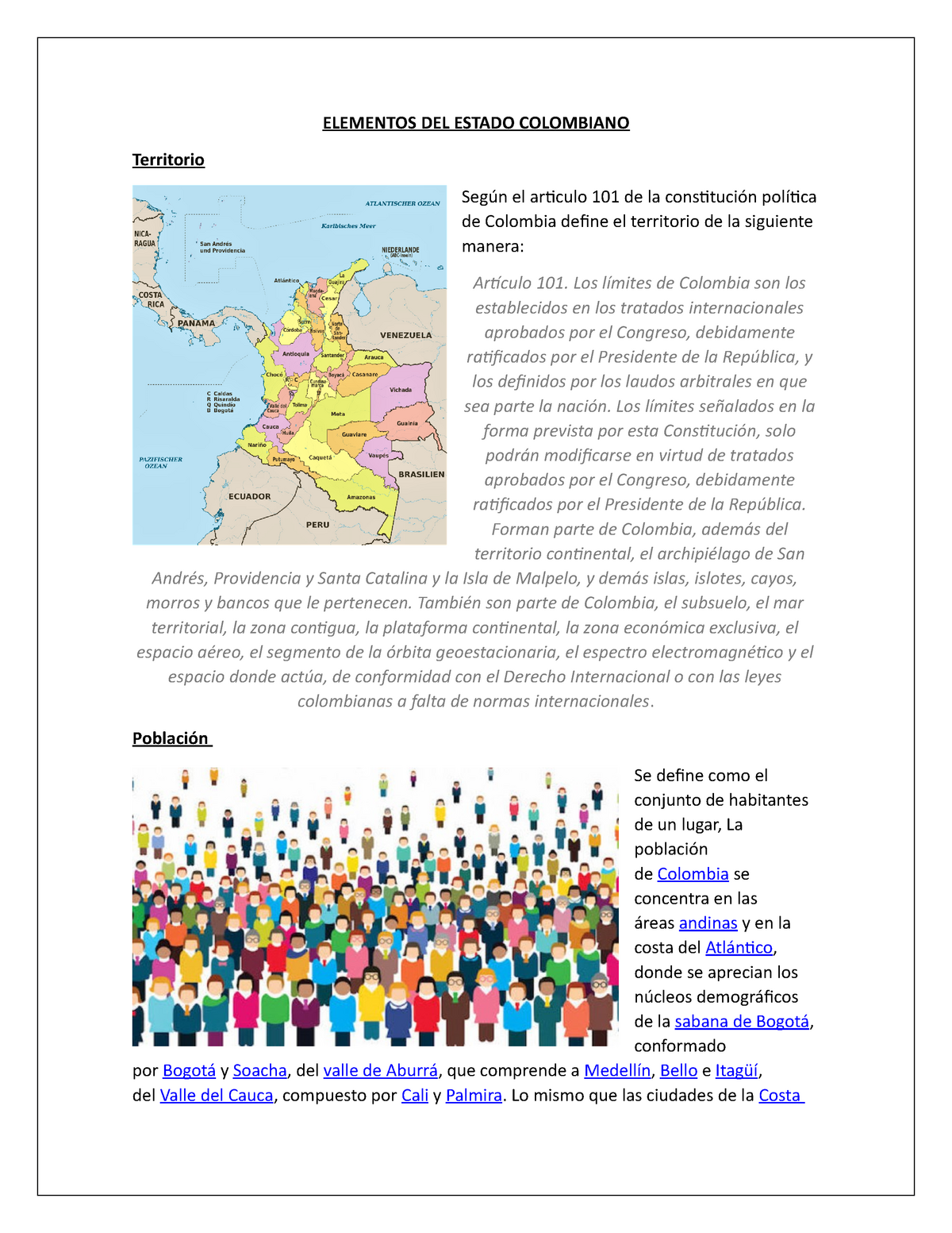 Elementos Del Estado Colombiano Elementos Del Estado Colombiano Territorio Según El Articulo