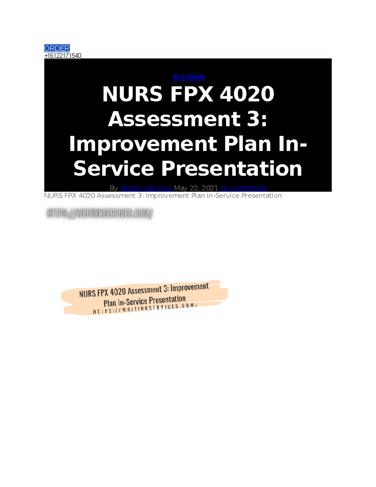 Improvement Plan In-service Presentation Sample Appro - ORDER 4020 BSN ...