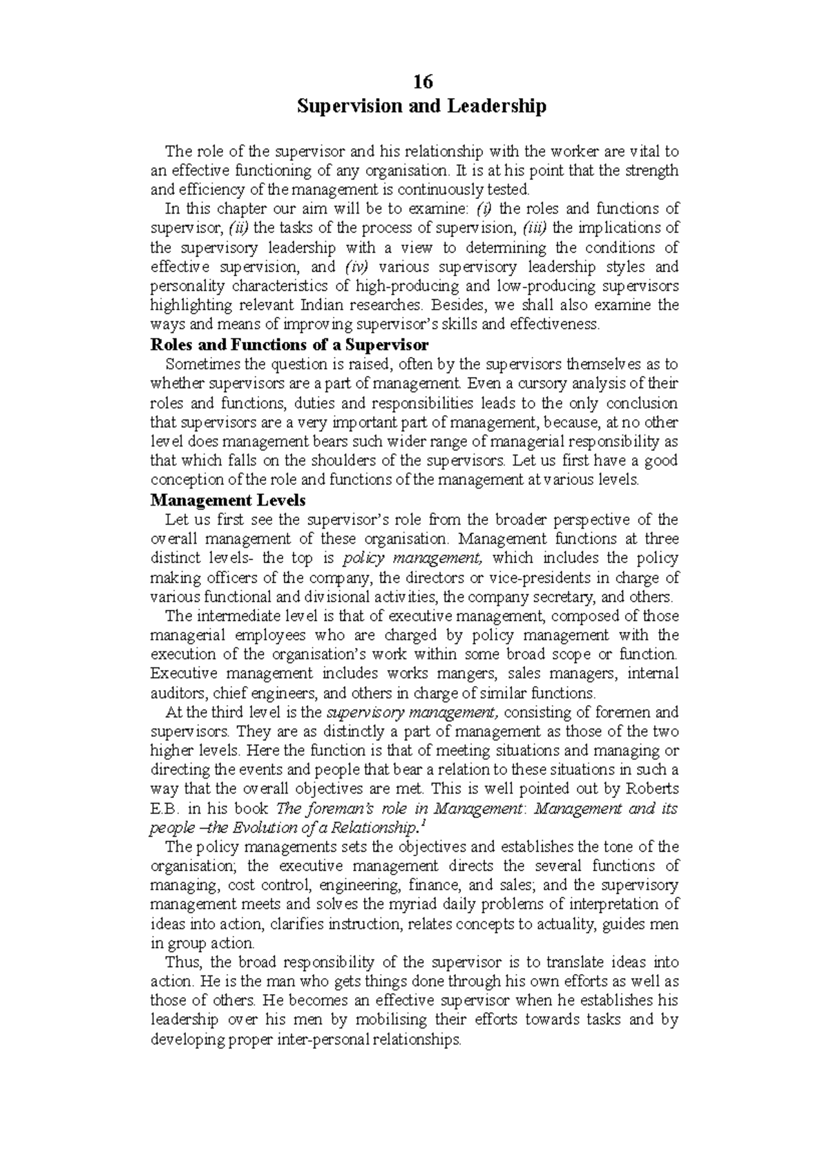 Chapter 16 - Labour management - 16 Supervision and Leadership The role ...