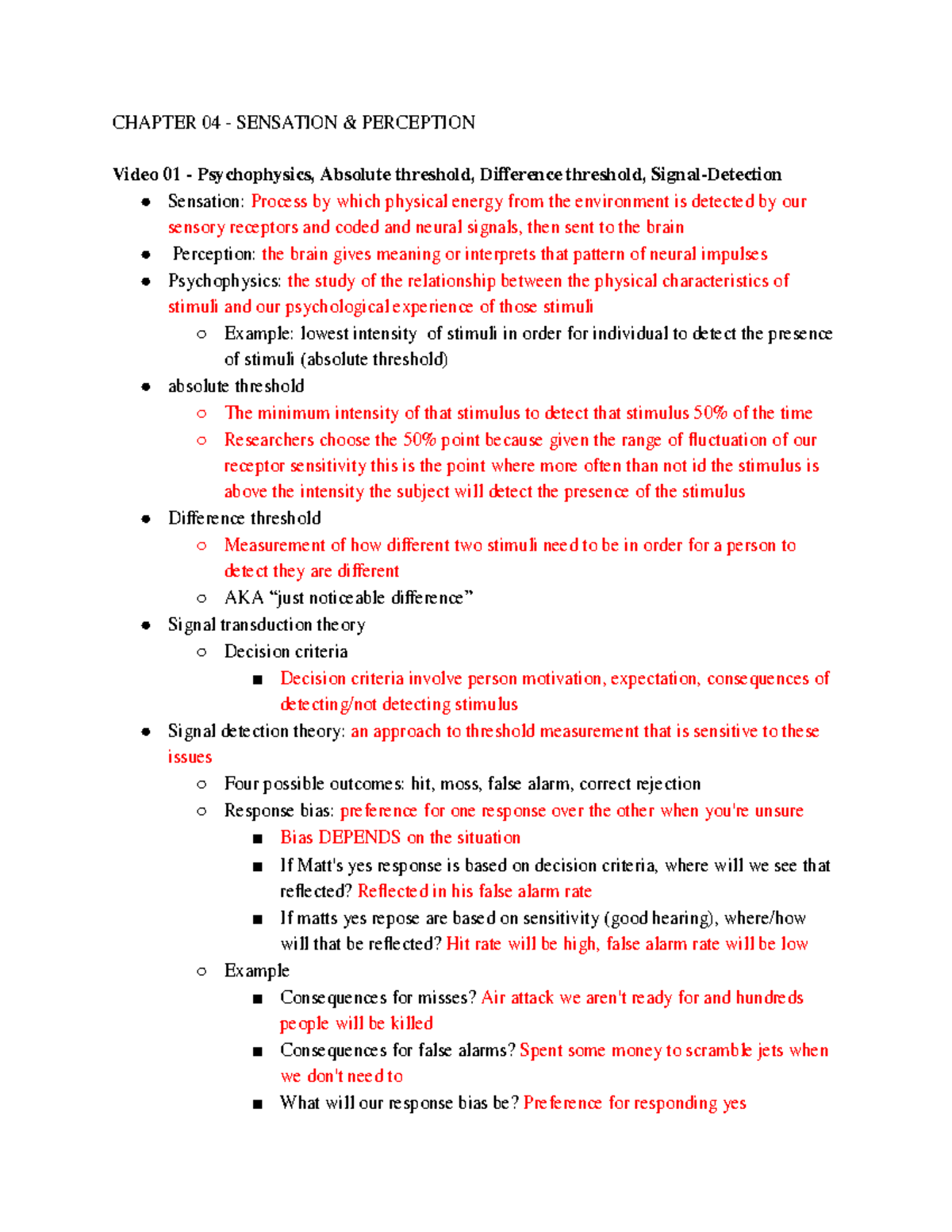 CH 4 Sensation AND Perception - Google Docs - CHAPTER 04 - SENSATION ...