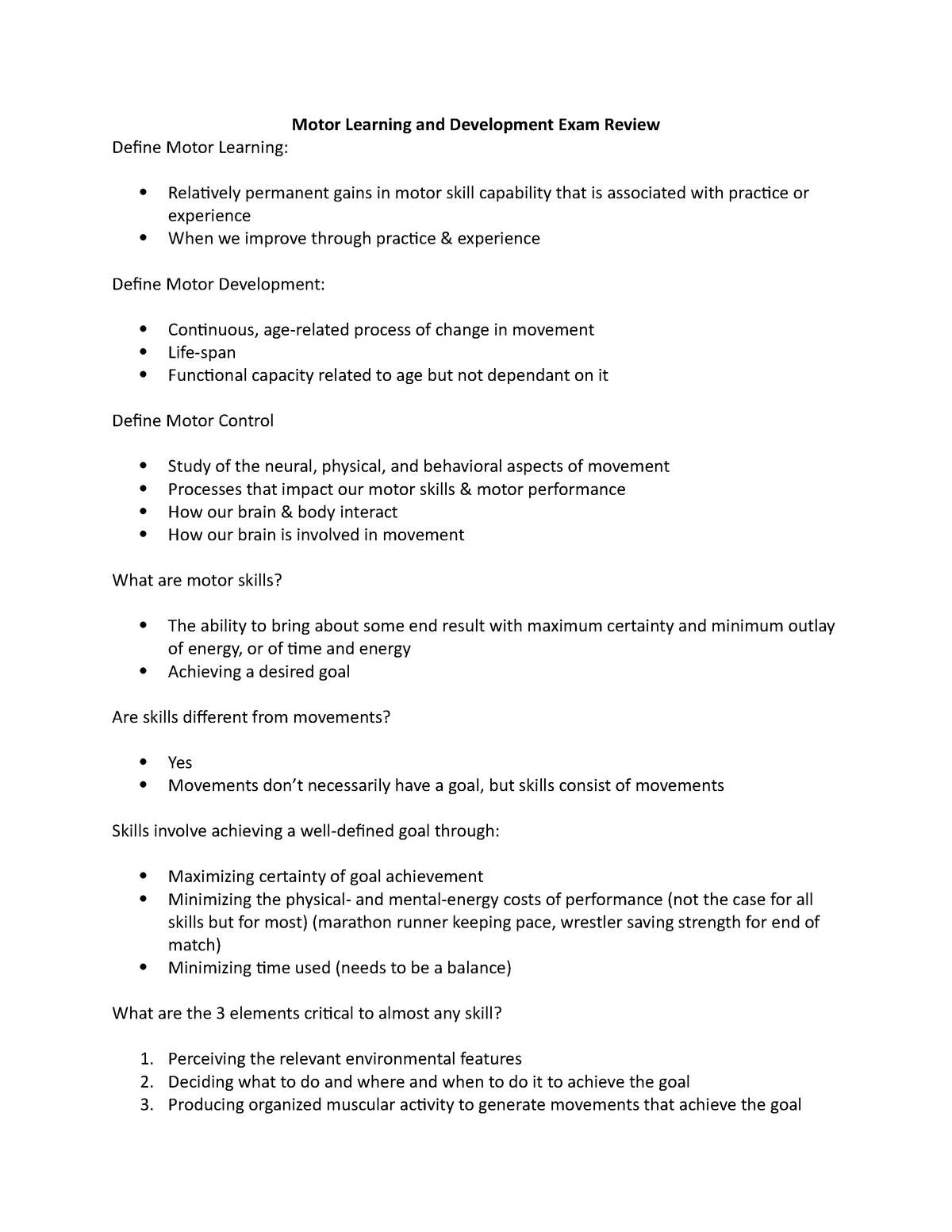 Motor Learning and Development Exam Review - 2 possible stimuli = 2 ...