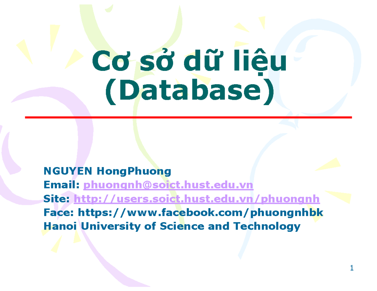 1-gioi Thieu - Gt Csdl - Cơ Sở Dữ Liệu (database) Nguyen Hongphuong 