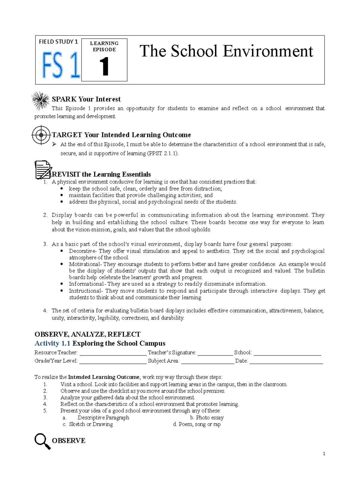 FS1 episode1 Material SPARK Your Interest This Episode 1 provides