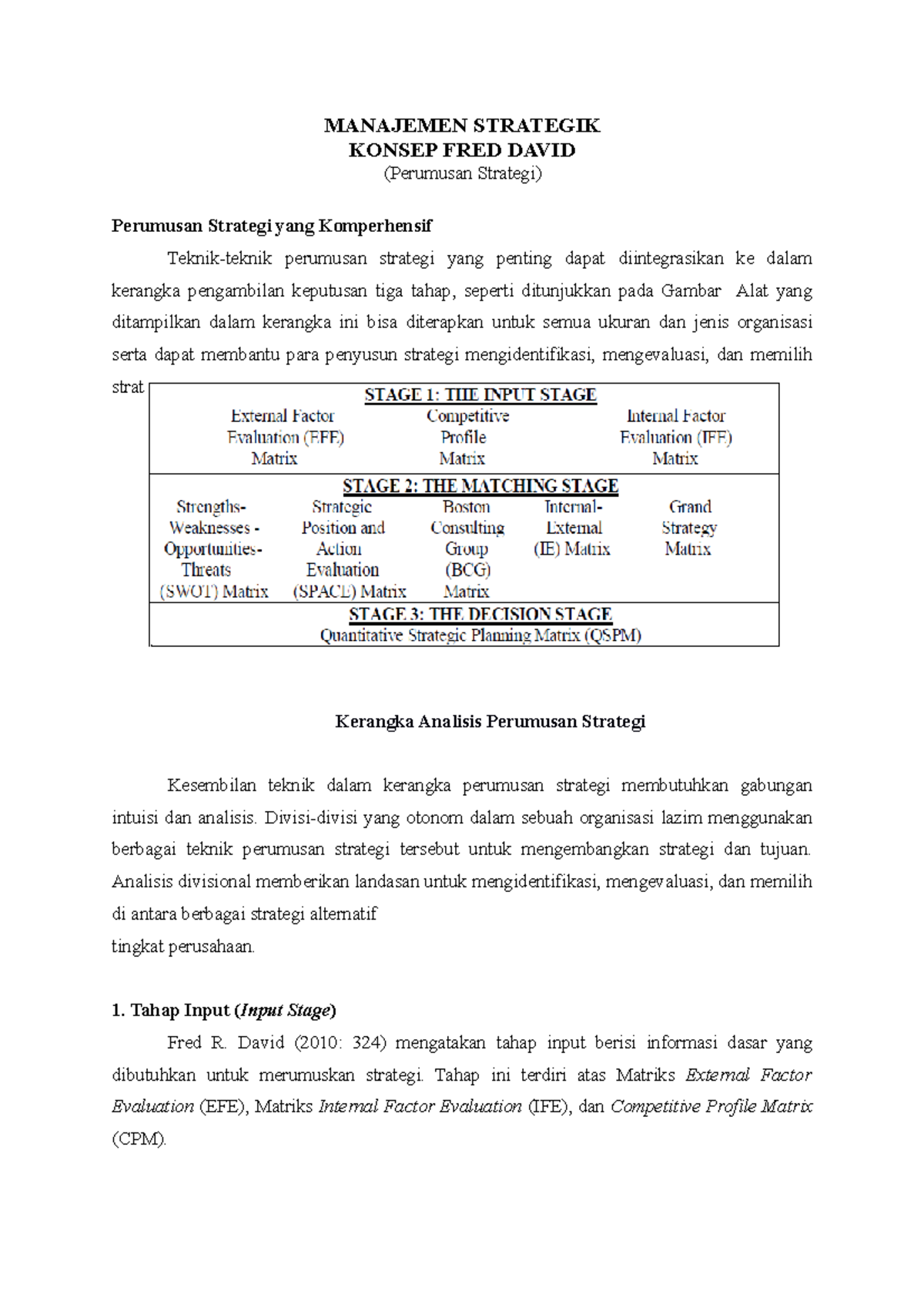 Perumusan Strategi - MANAJEMEN STRATEGIK KONSEP FRED DAVID (Perumusan ...