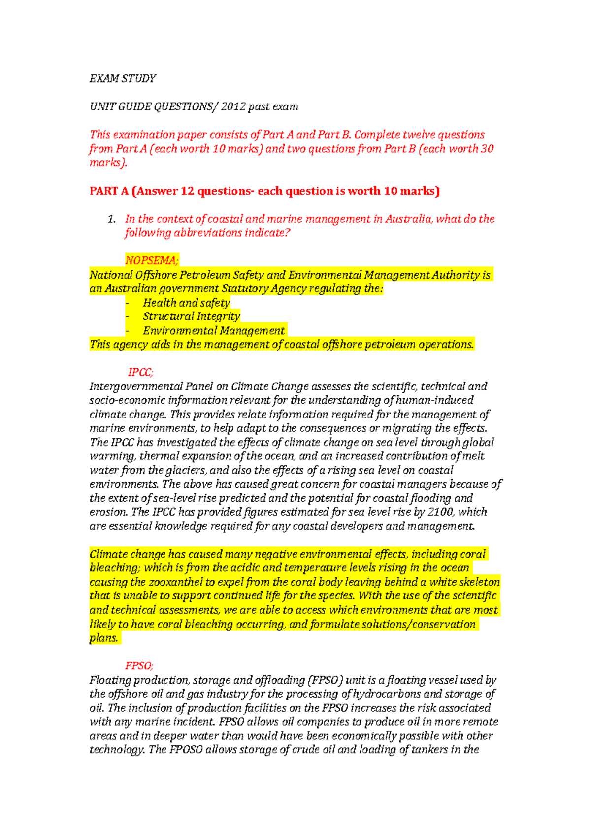 Sample/practice exam 2013, questions and answers - EXAM STUDY UNIT ...