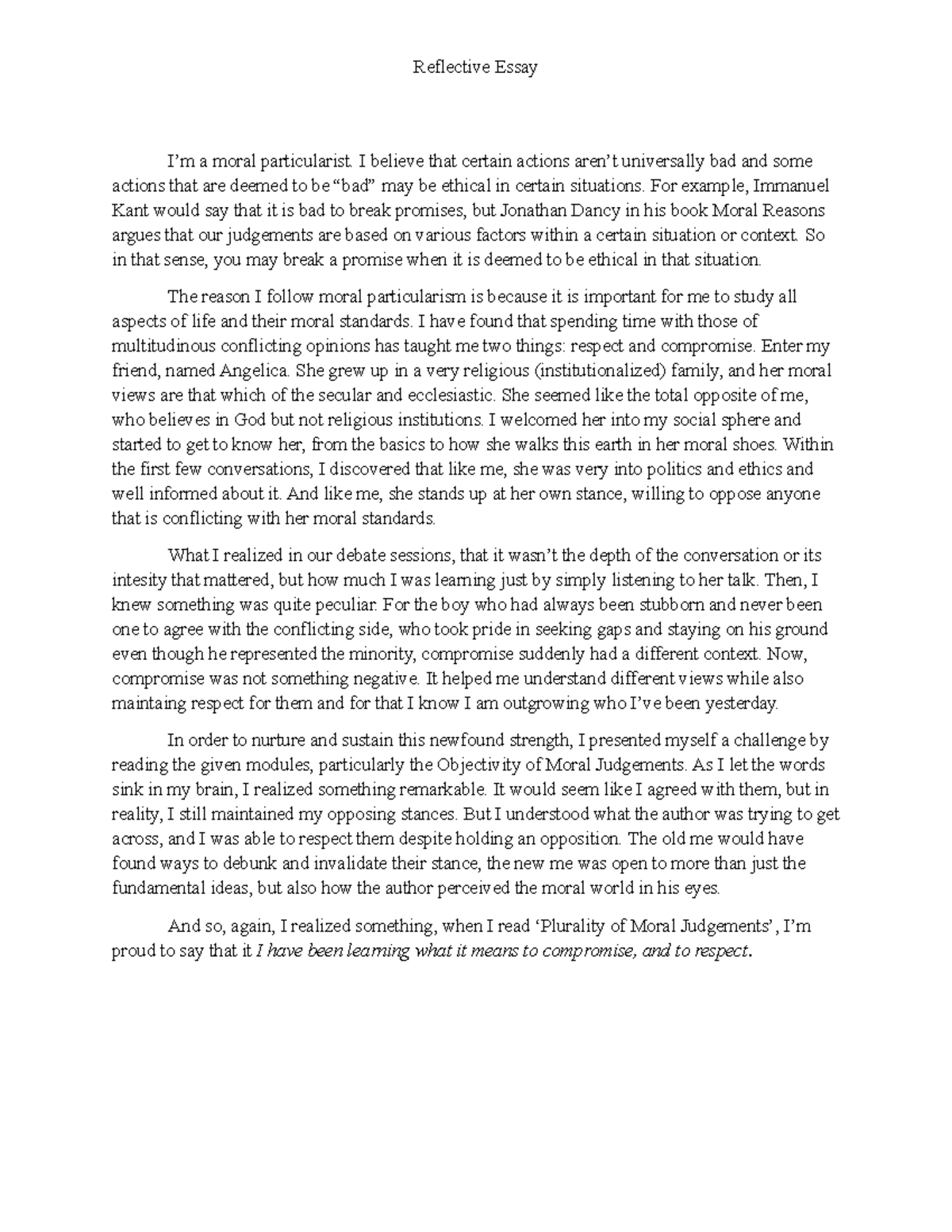 math reflection essay grade 10