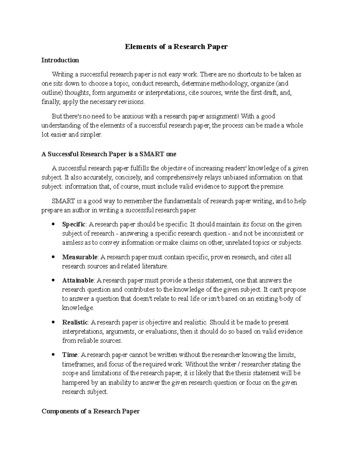 research paper table of elements