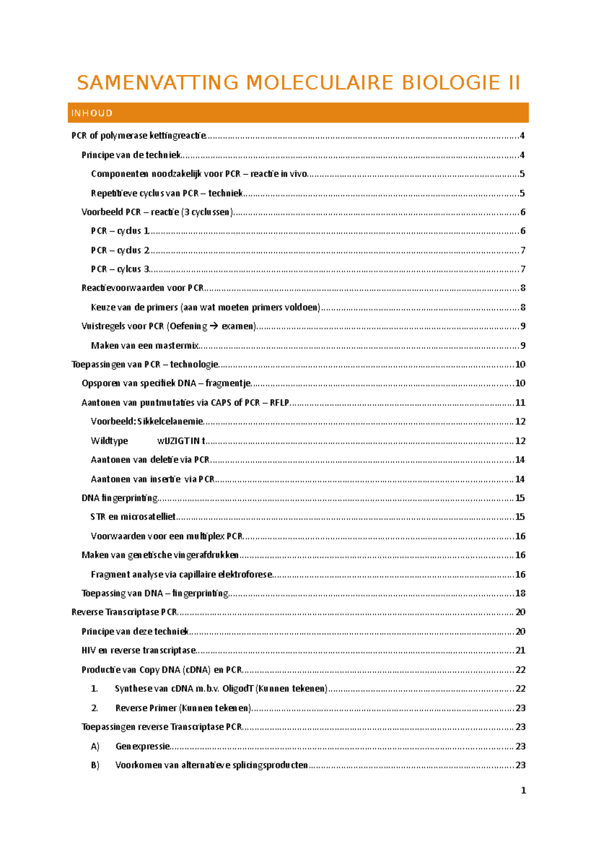 Samenvatting Moleculaire Biologie II - SAMENVATTING MOLECULAIRE ...