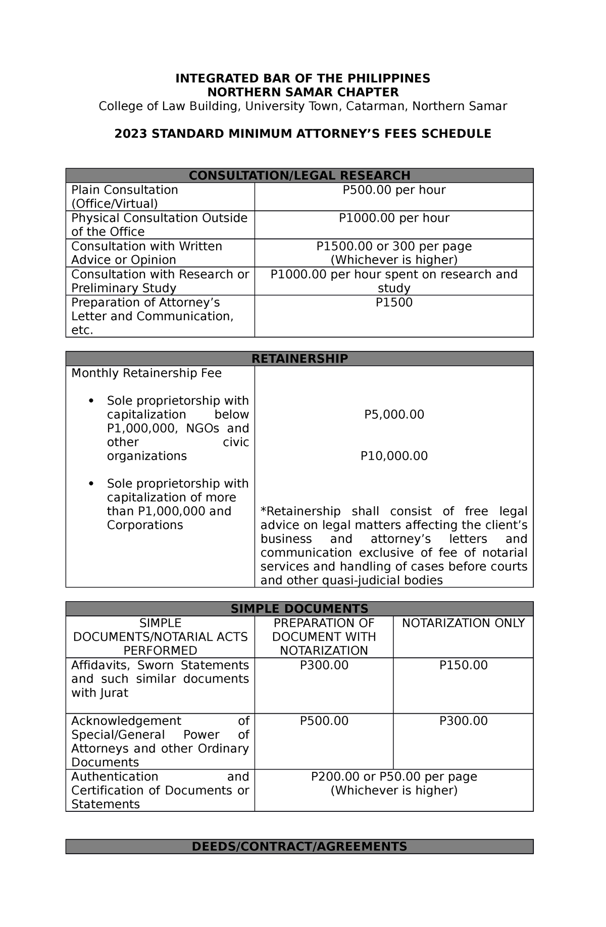 ProposedIBPRates Legal Fees INTEGRATED BAR OF THE PHILIPPINES