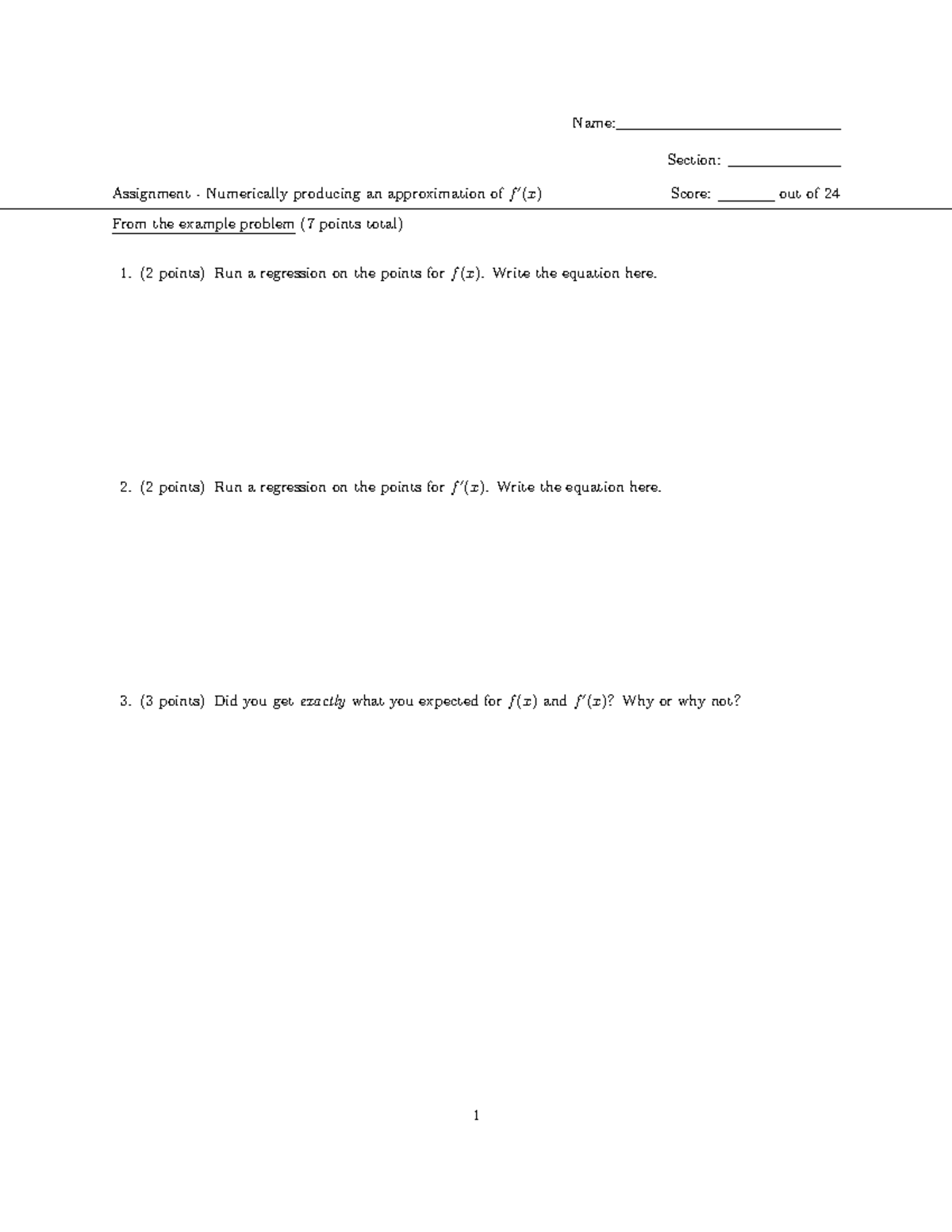 Lab 7 assignment - Name: Section: Assignment - Numerically producing an ...