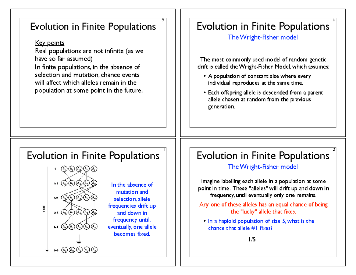 71 - Lecture notes 1-2 - 9 Evolution in Finite Populations Key points ...