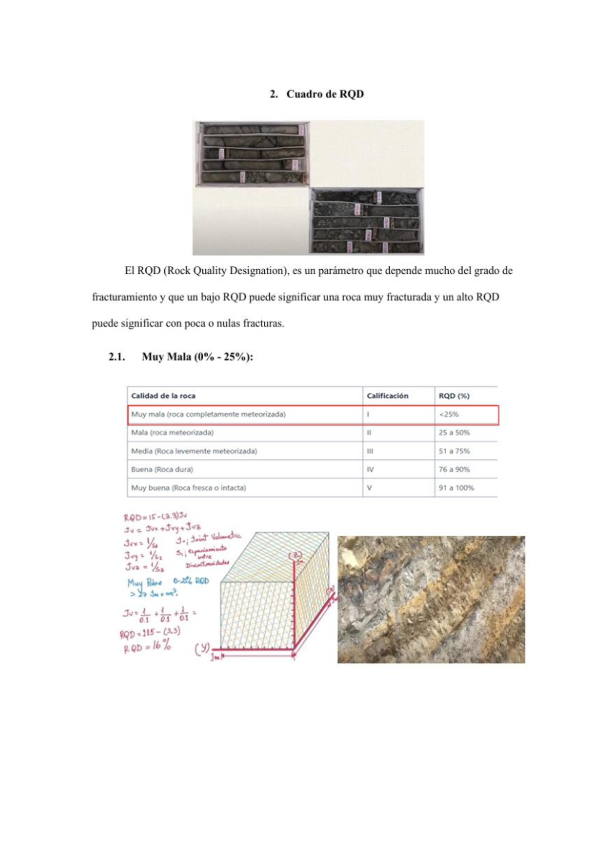 RQD - 2. Cuadro de RQD El RQD (Rock Quality Designation), es un ...