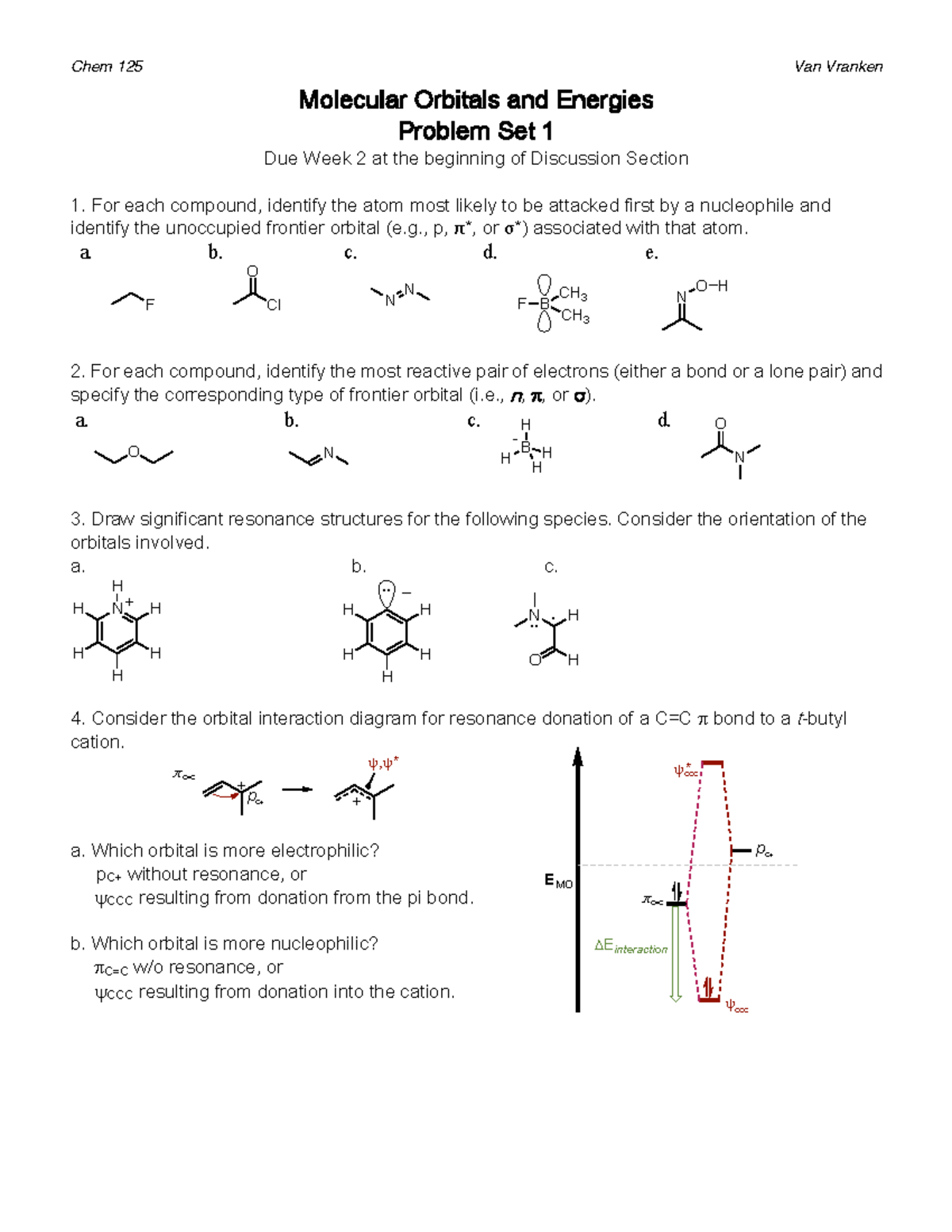 Problem Set 1 - Prof. Van Vranken - Chem 125 Van Vranken Molecular ...