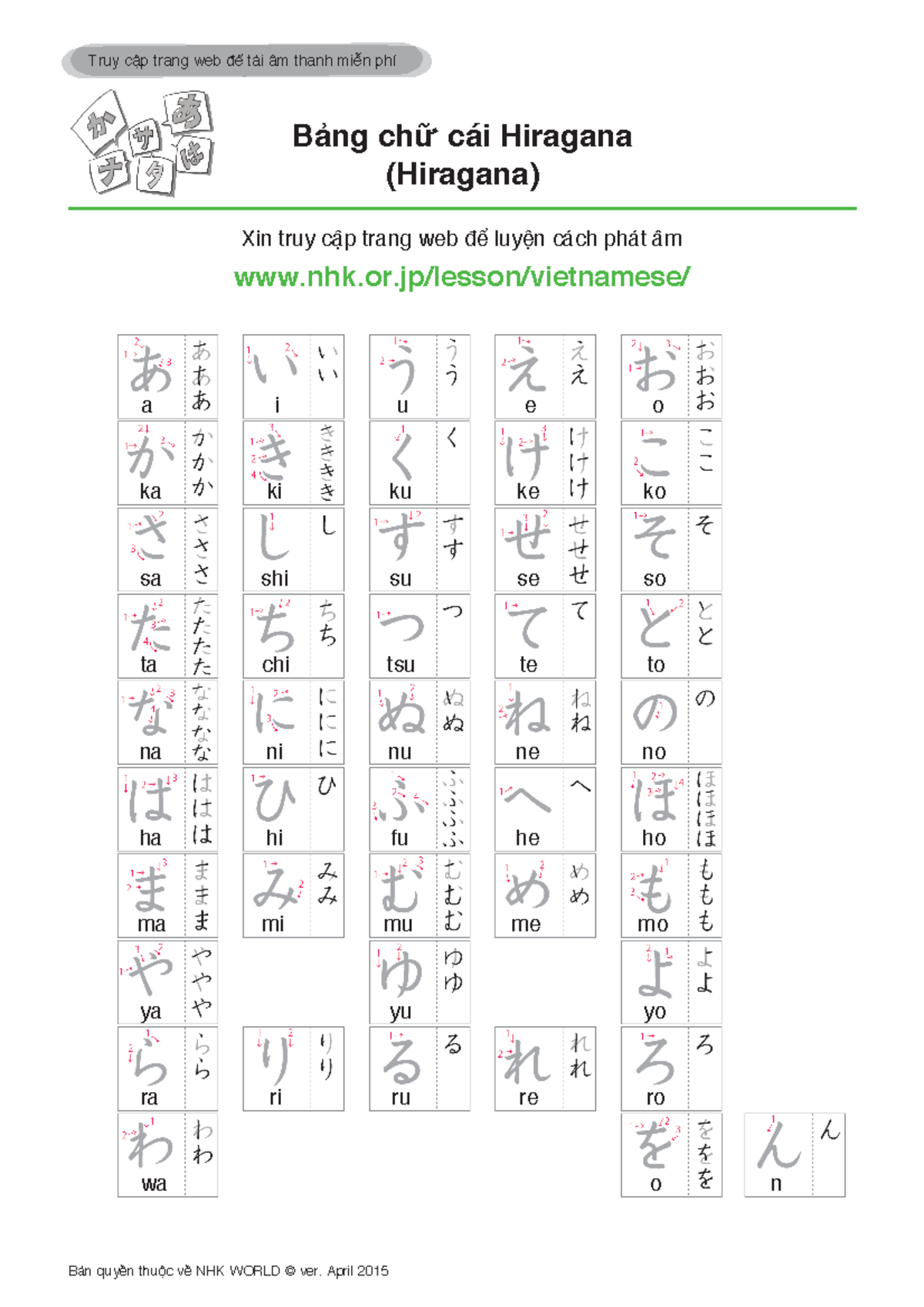 Hiragana vietnamese english linguitics a i u e o ka ki ku ke ko sa shi su se so ta chi tsu