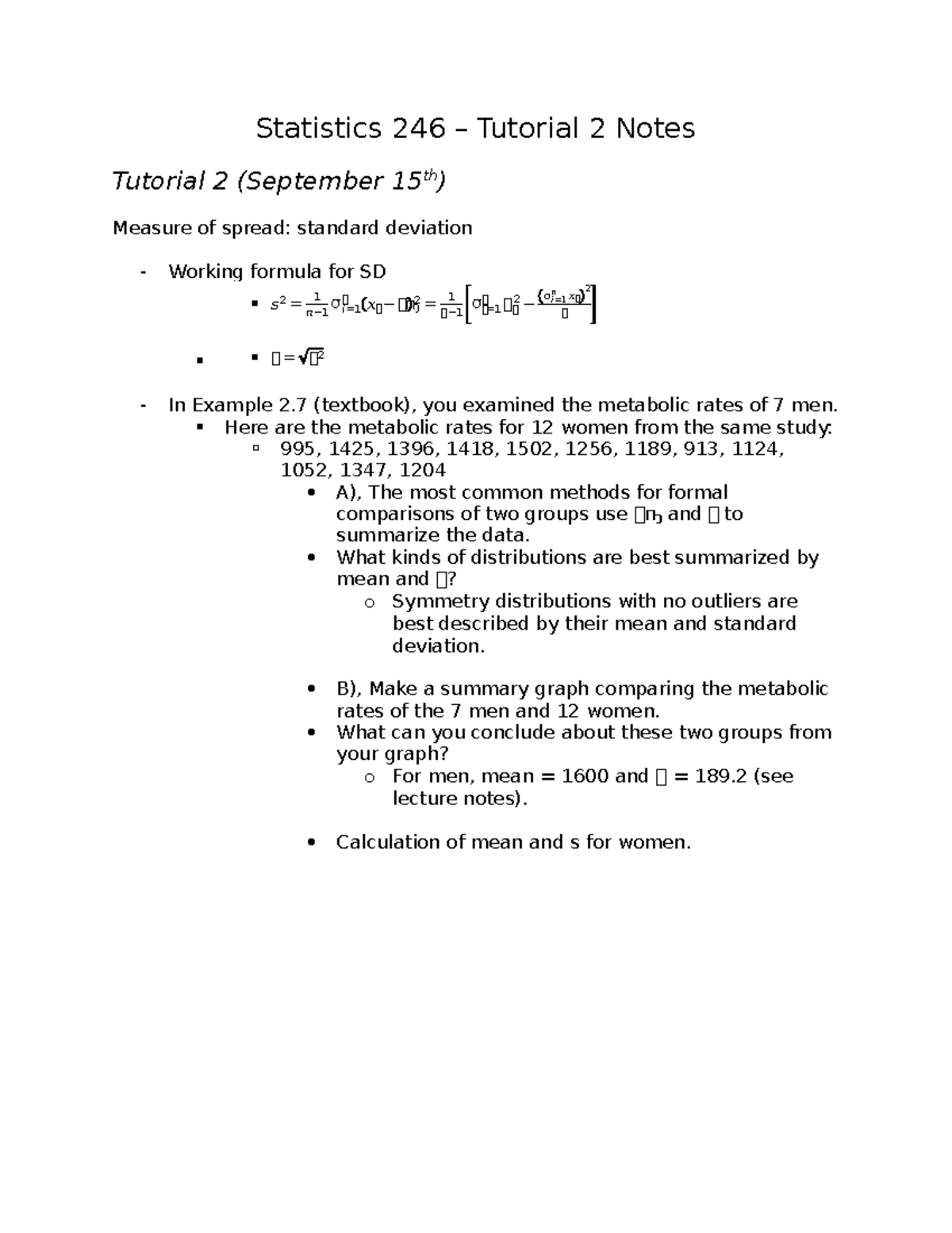 Tutorial 2 - Notes - Statistics 246 – Tutorial 2 Notes Tutorial 2 ...