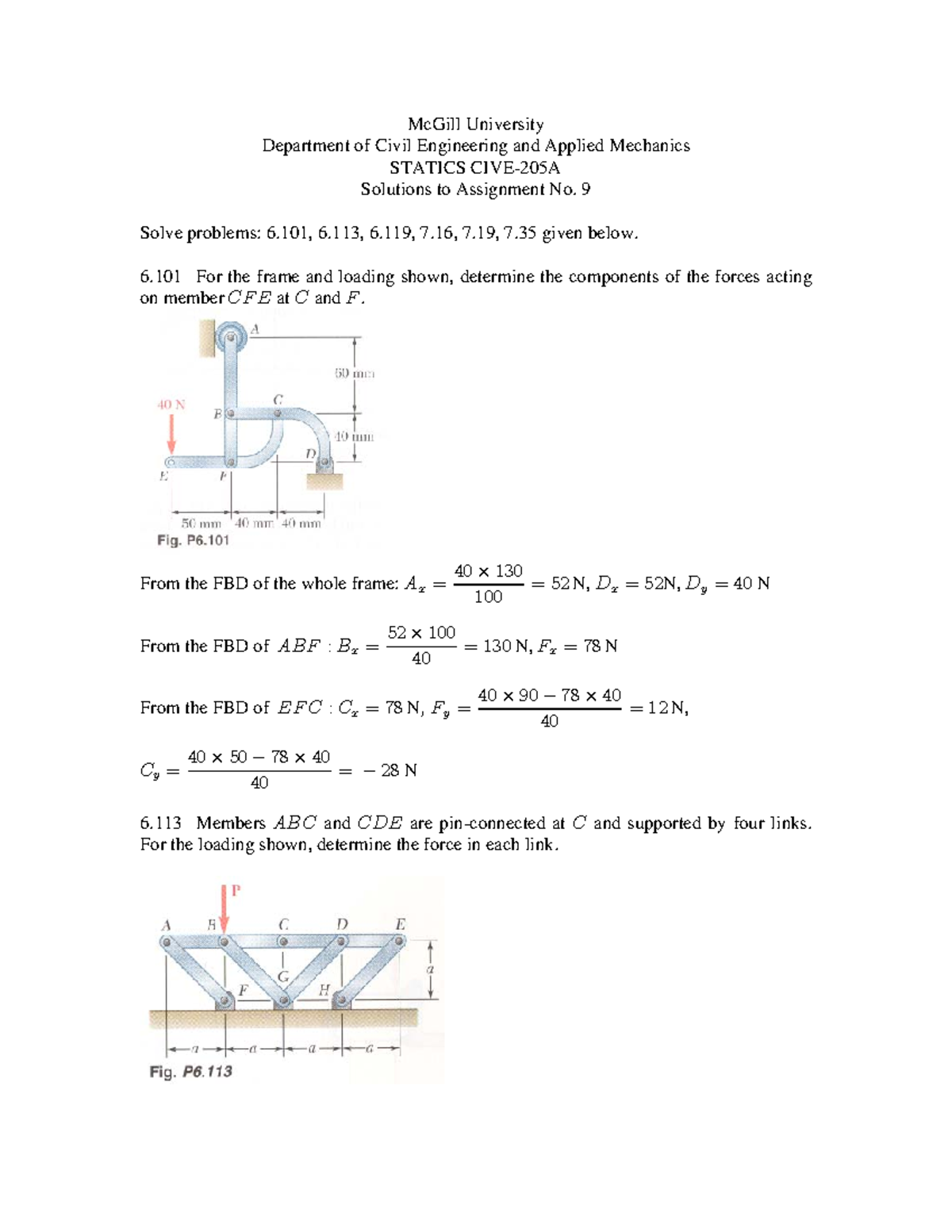 Assignment 9 Sol - McGill University Department of Civil Engineering ...