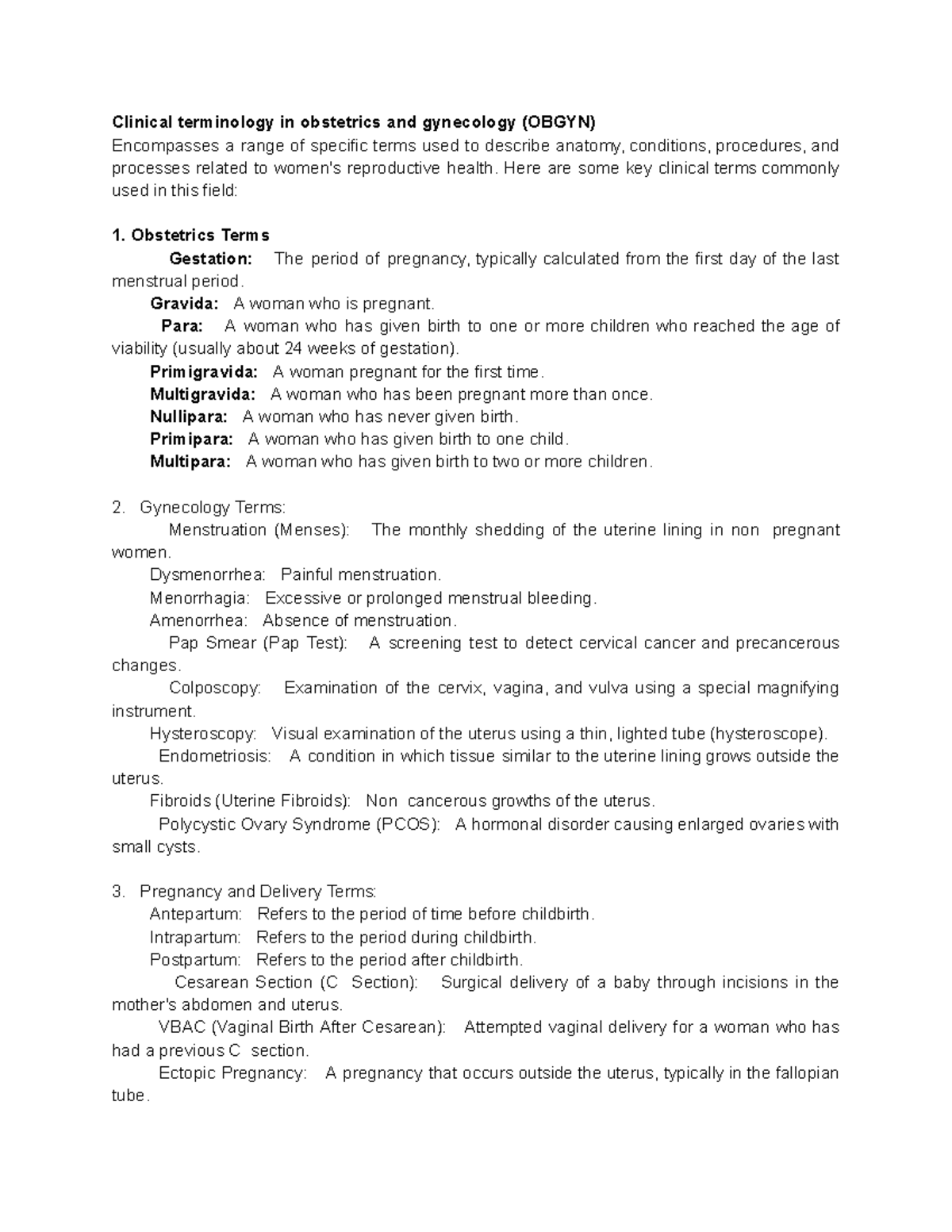 Clinical terminology ( Obgyn) - Clinical terminology in obstetrics and ...