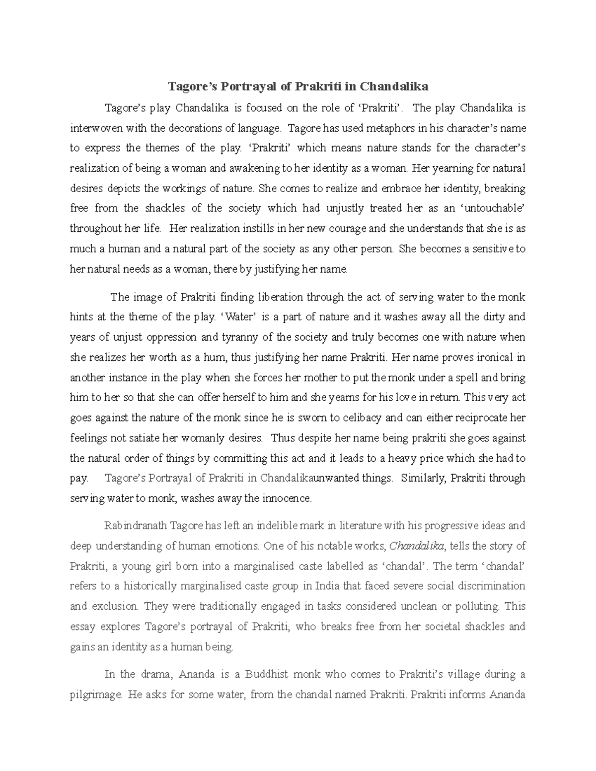 Chandalika - Essay - Tagore’s Portrayal of Prakriti in Chandalika ...