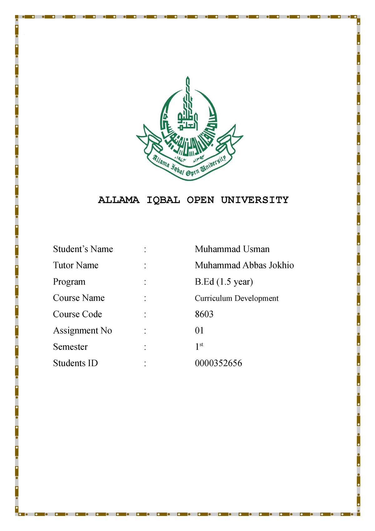 allama iqbal open university assignment tutor