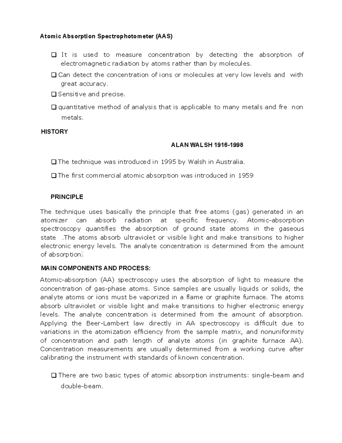 AAS, Flame Photometry and Mass Spectrometry Atomic Absorption