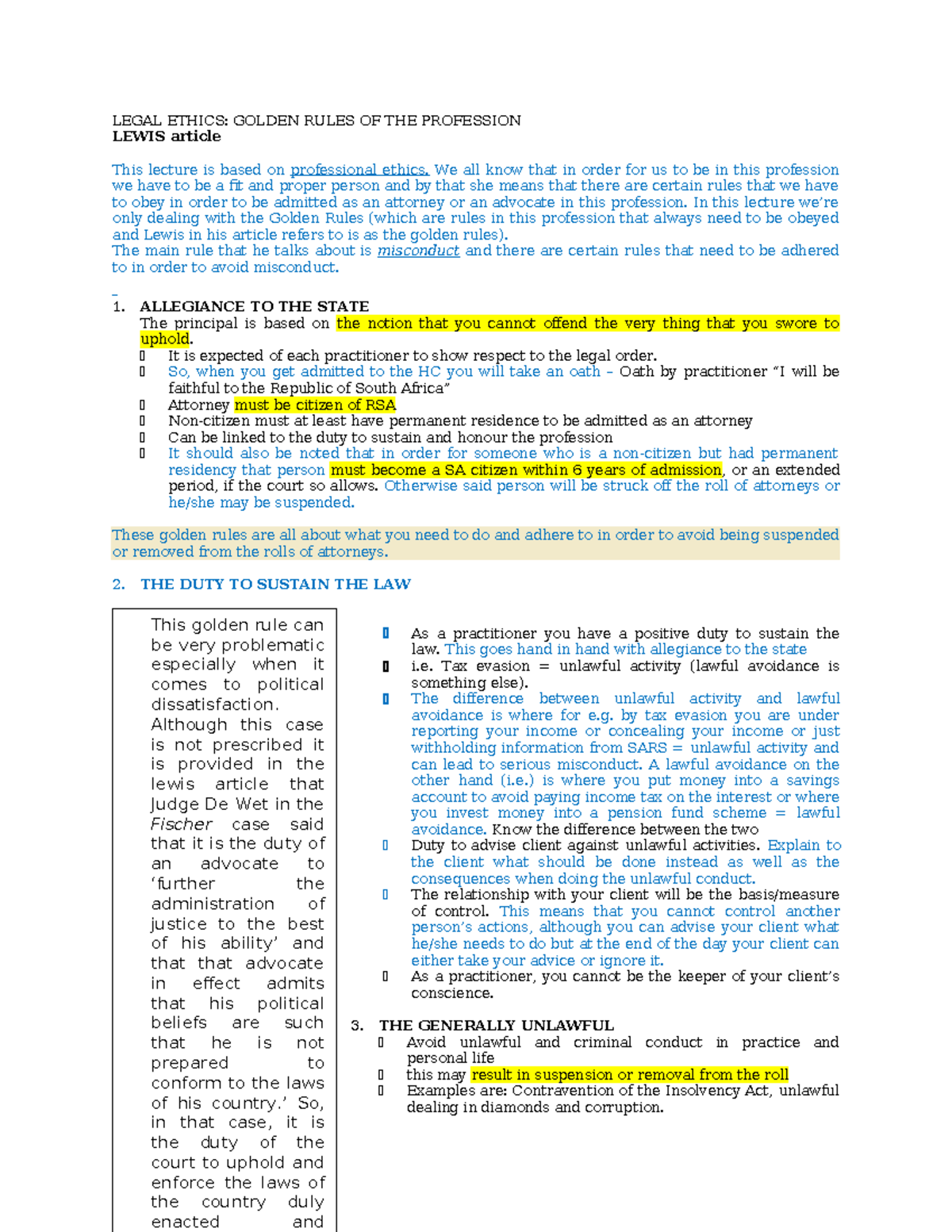 Legal ethics Lecture 1 - LEGAL ETHICS: GOLDEN RULES OF THE PROFESSION ...