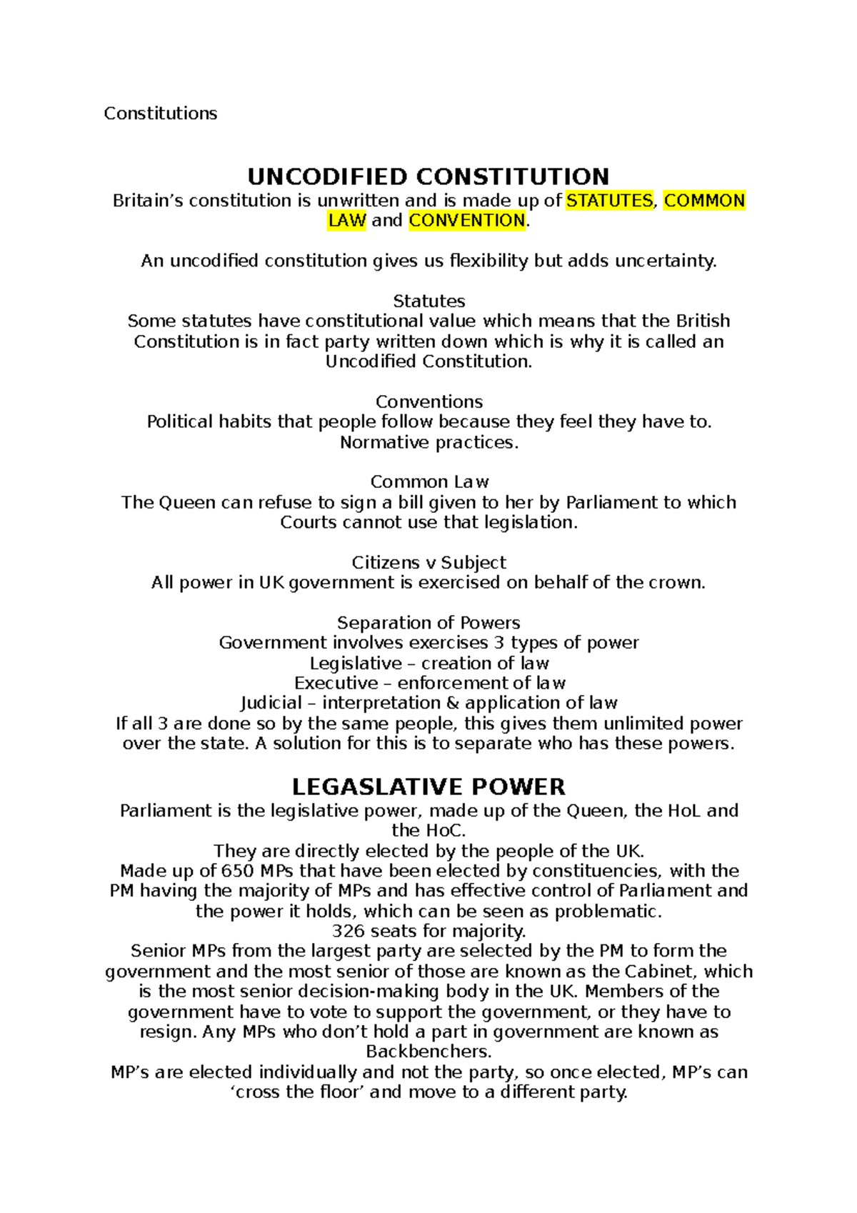 Constitutions - Constitutions UNCODIFIED CONSTITUTION Britain’s ...