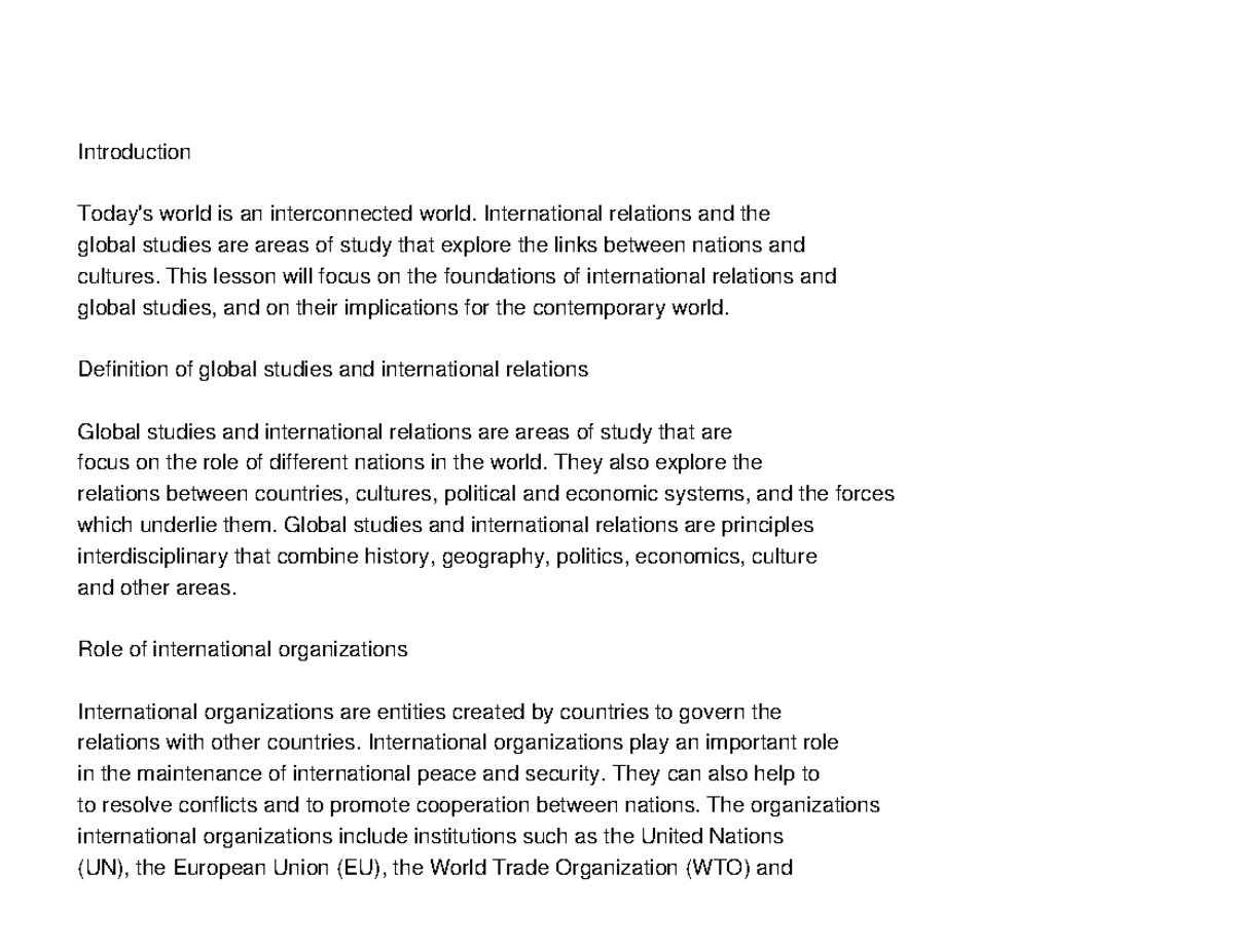 English Global Studies and International Relations Study notes ...